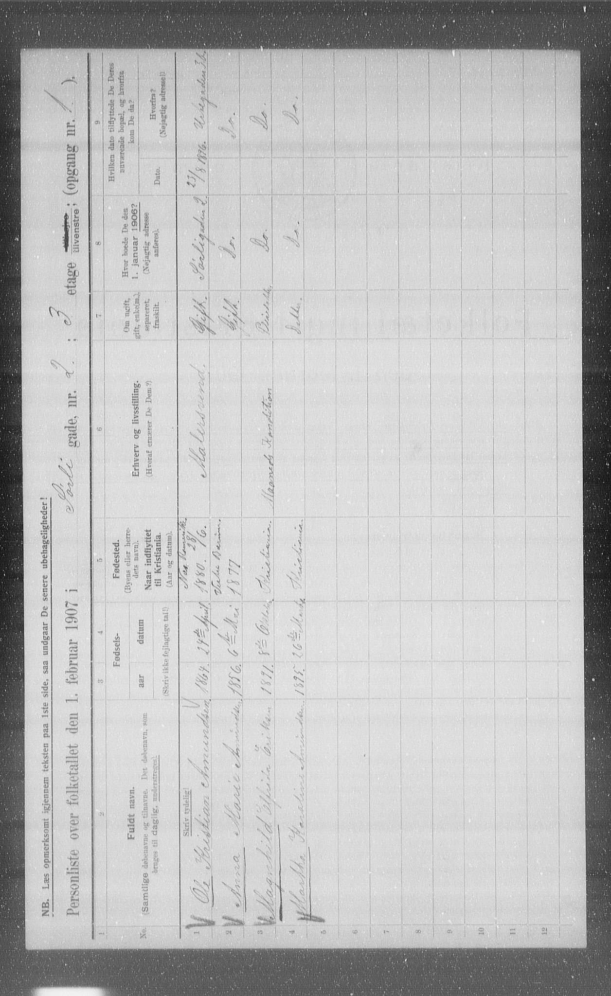 OBA, Municipal Census 1907 for Kristiania, 1907, p. 54145