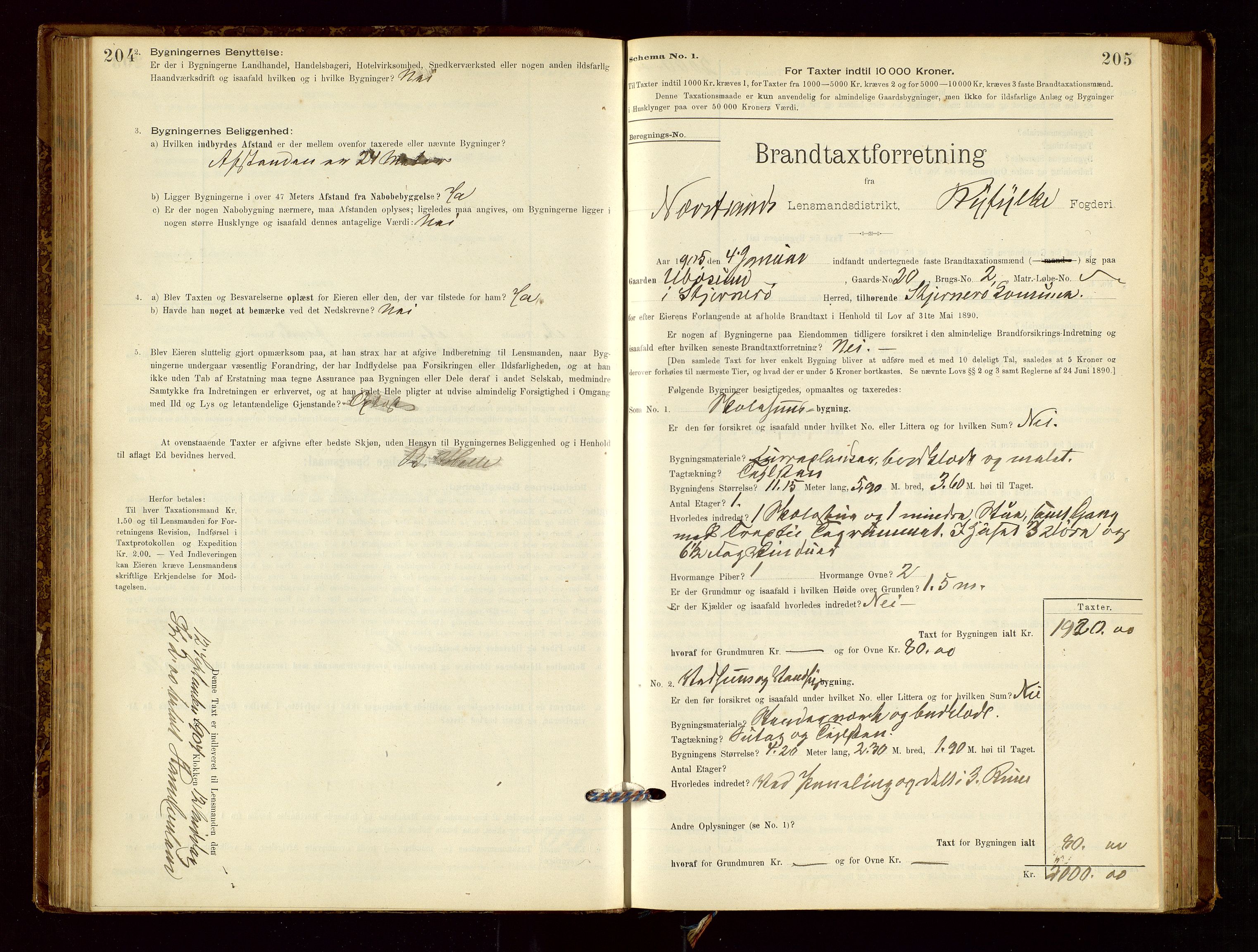 Nedstrand lensmannskontor, AV/SAST-A-100236/Gob/L0001: "Brandtaxationsprotokol for Nerstrand Lensmandsdistrikt Ryfylke fogderi", 1895-1915, p. 204-205