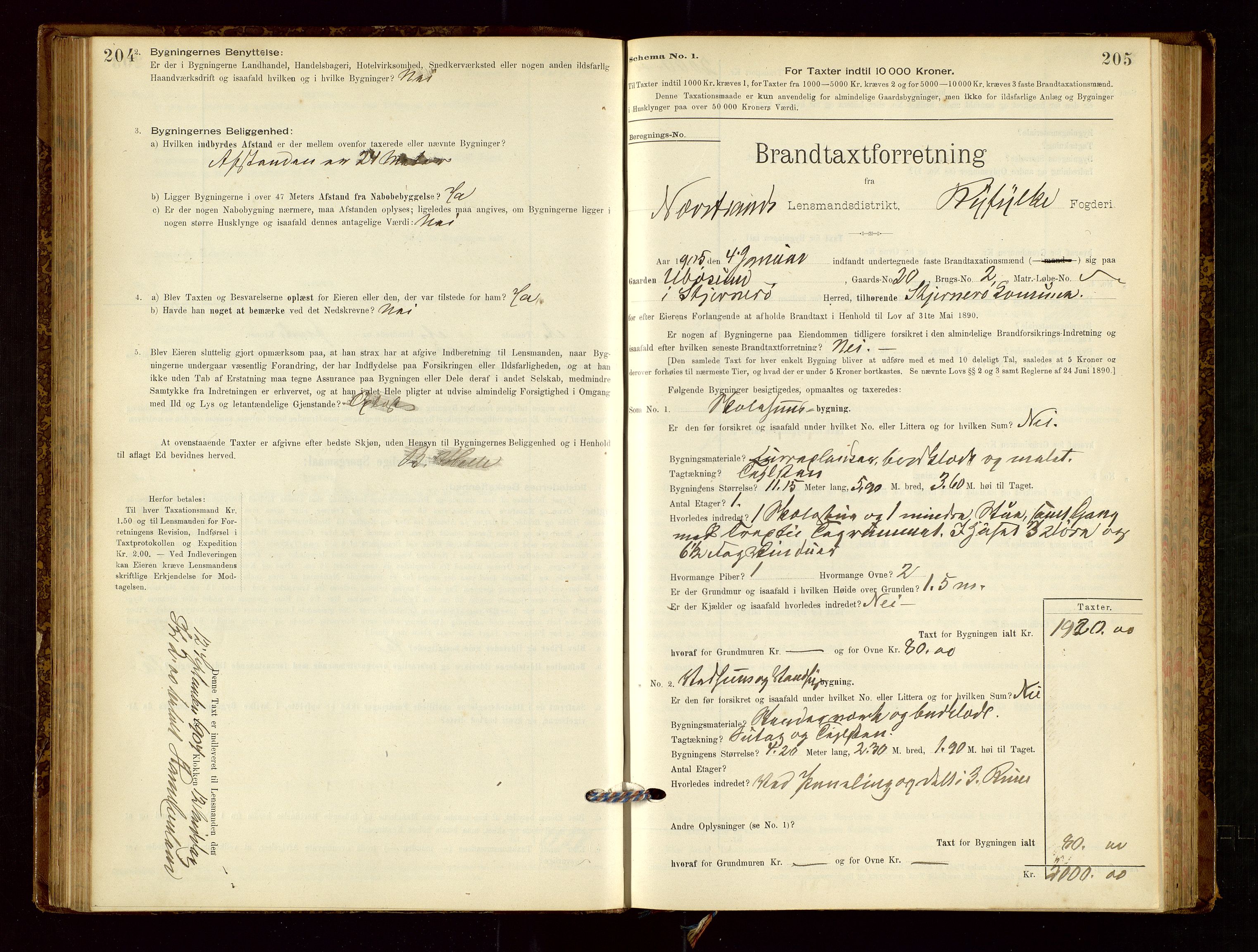 Nedstrand lensmannskontor, SAST/A-100236/Gob/L0001: "Brandtaxationsprotokol for Nerstrand Lensmandsdistrikt Ryfylke fogderi", 1895-1915, p. 204-205