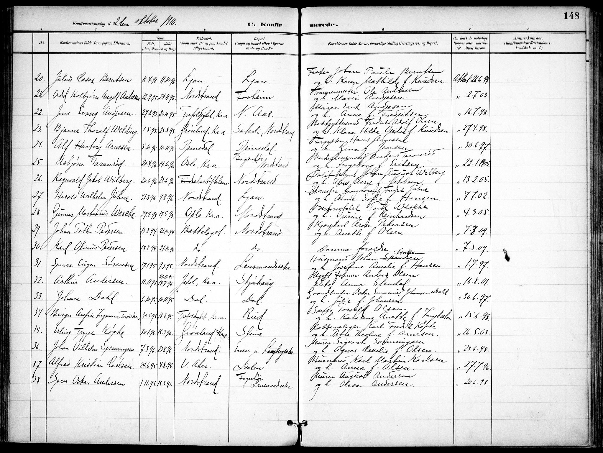 Nordstrand prestekontor Kirkebøker, SAO/A-10362a/F/Fa/L0001: Parish register (official) no. I 1, 1900-1914, p. 148