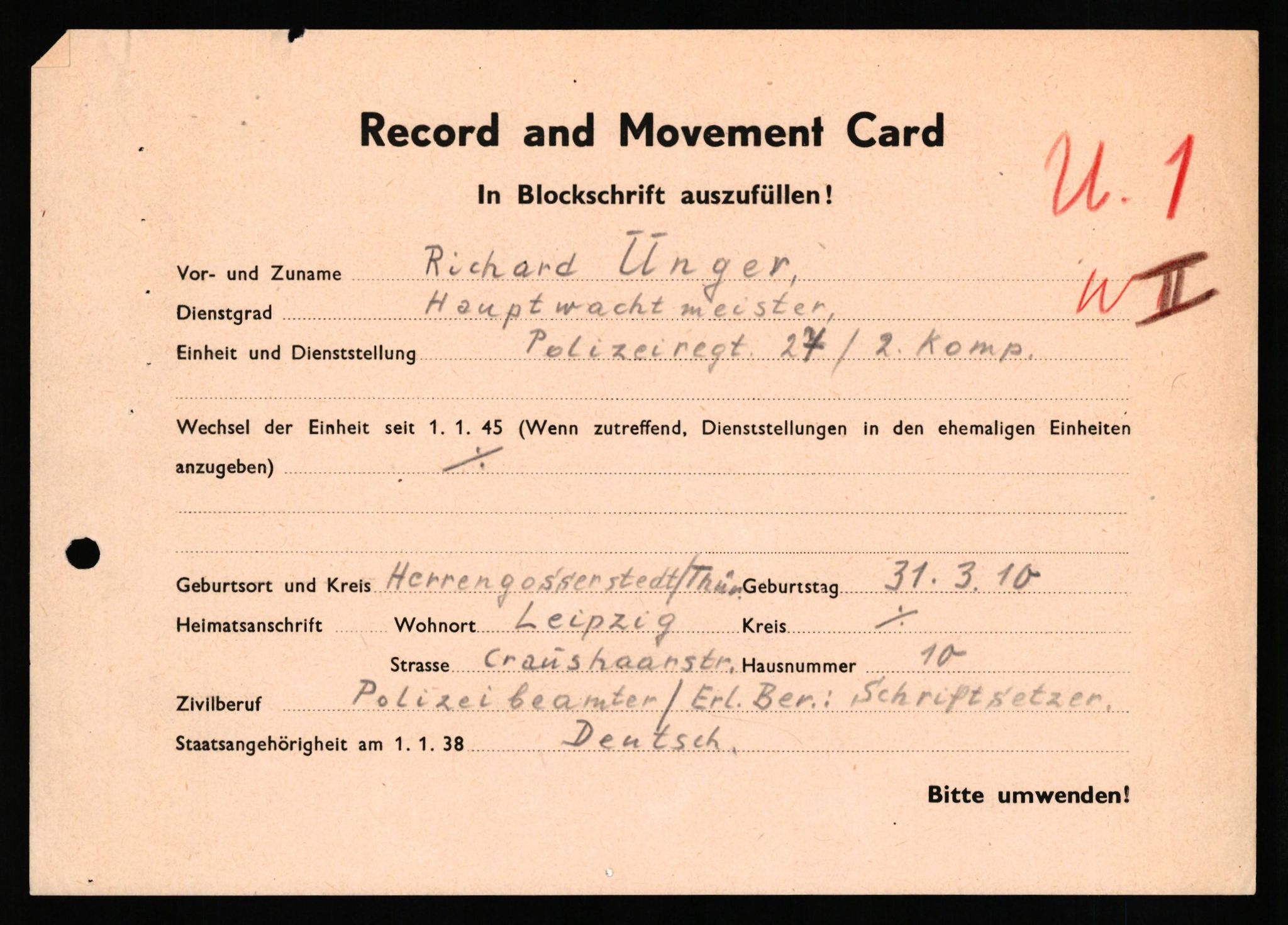 Forsvaret, Forsvarets overkommando II, AV/RA-RAFA-3915/D/Db/L0034: CI Questionaires. Tyske okkupasjonsstyrker i Norge. Tyskere., 1945-1946, p. 202