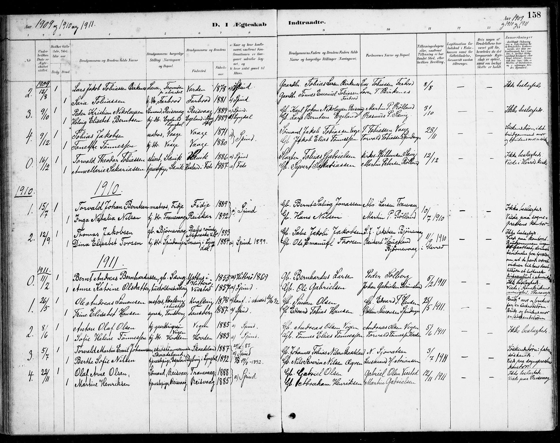 Herad sokneprestkontor, SAK/1111-0018/F/Fa/Fab/L0005: Parish register (official) no. A 5, 1886-1913, p. 158