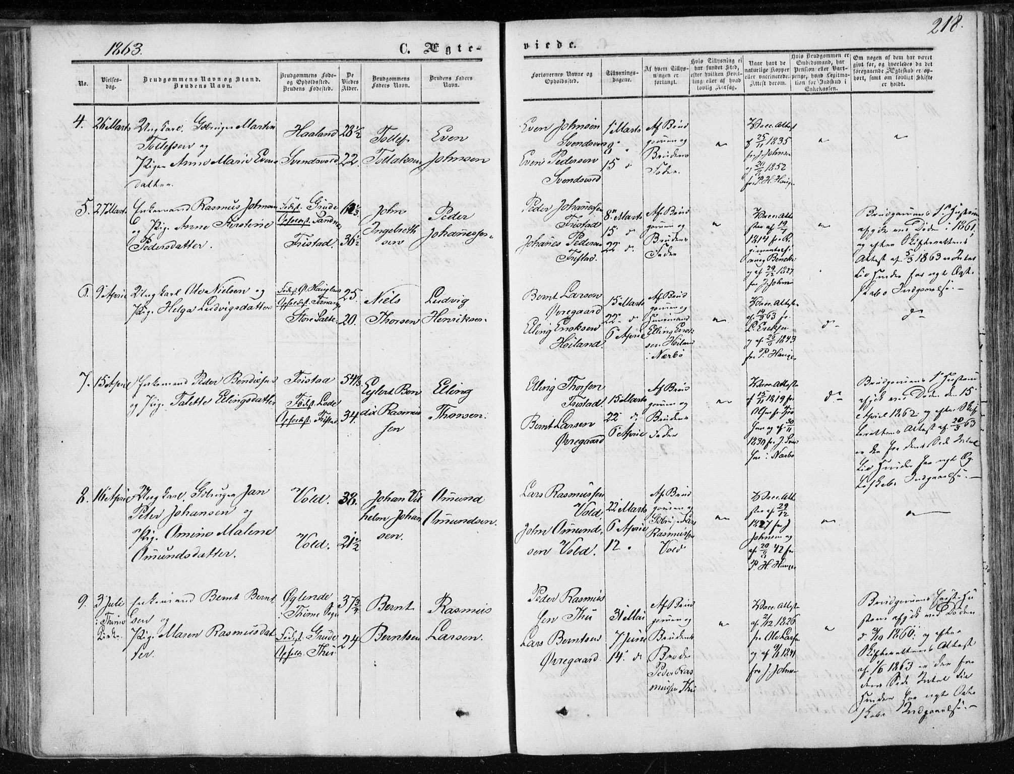 Klepp sokneprestkontor, SAST/A-101803/001/3/30BA/L0005: Parish register (official) no. A 5, 1853-1870, p. 218