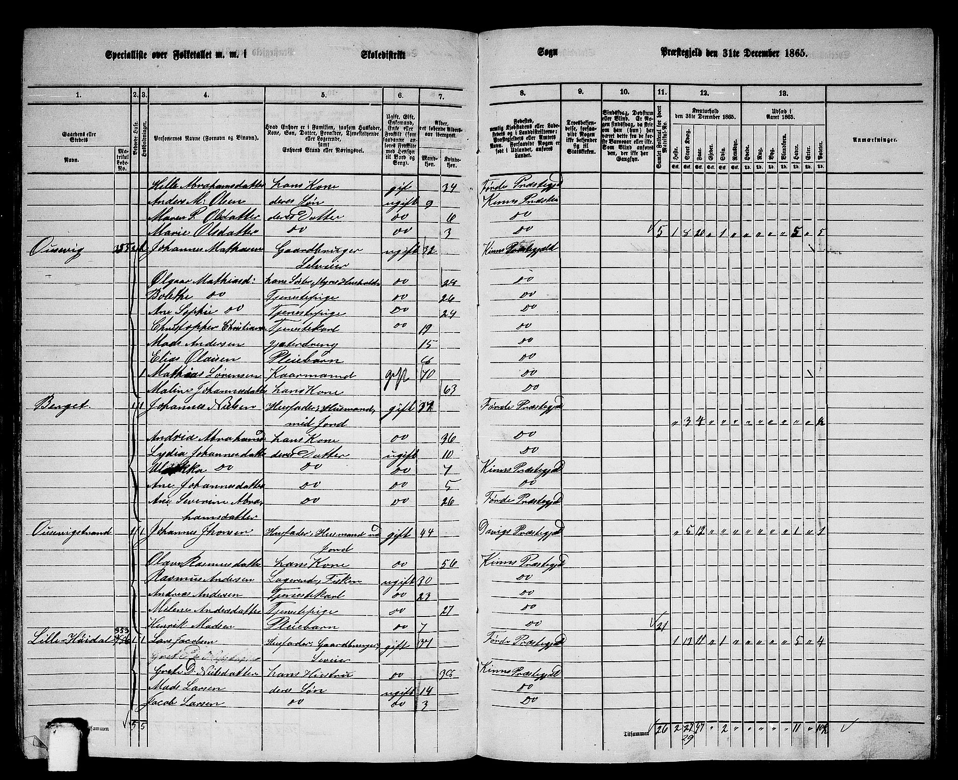 RA, 1865 census for Kinn, 1865, p. 135