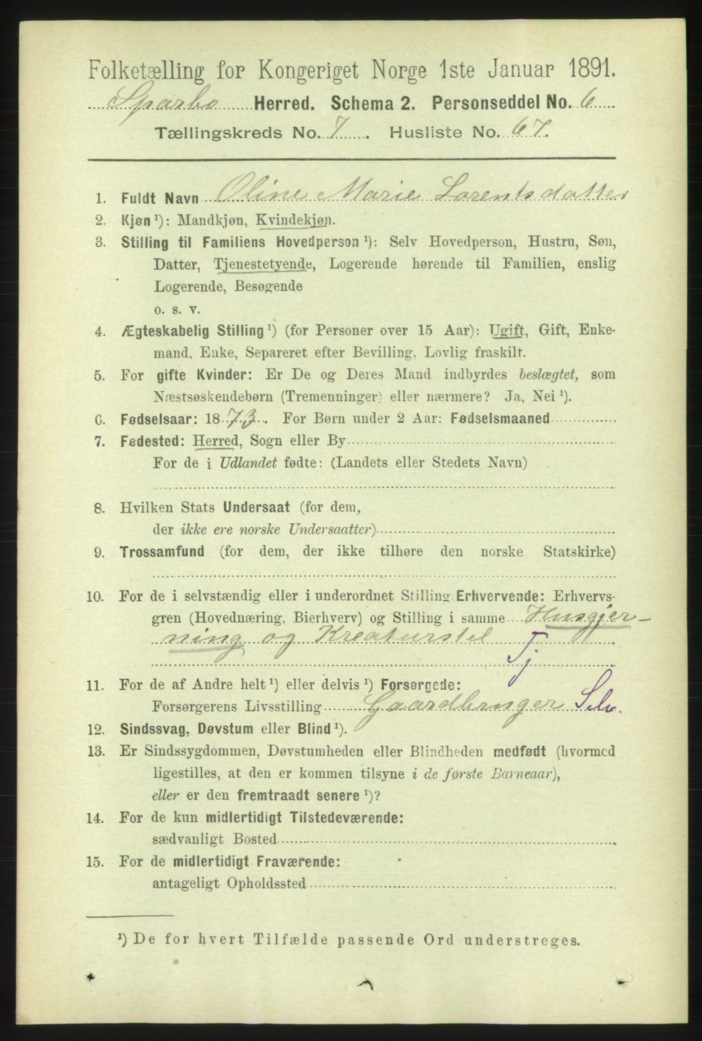 RA, 1891 census for 1731 Sparbu, 1891, p. 2754