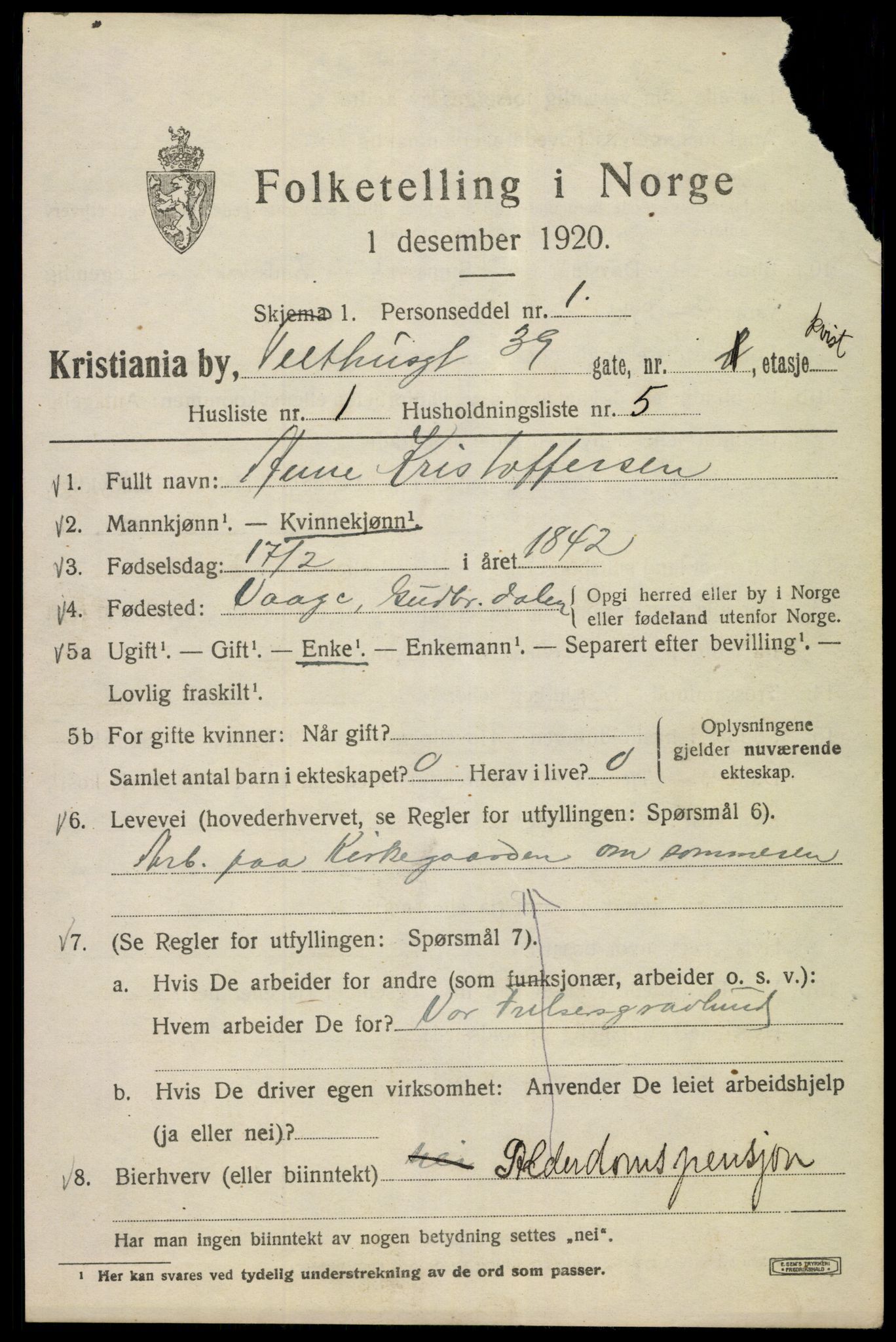 SAO, 1920 census for Kristiania, 1920, p. 565649