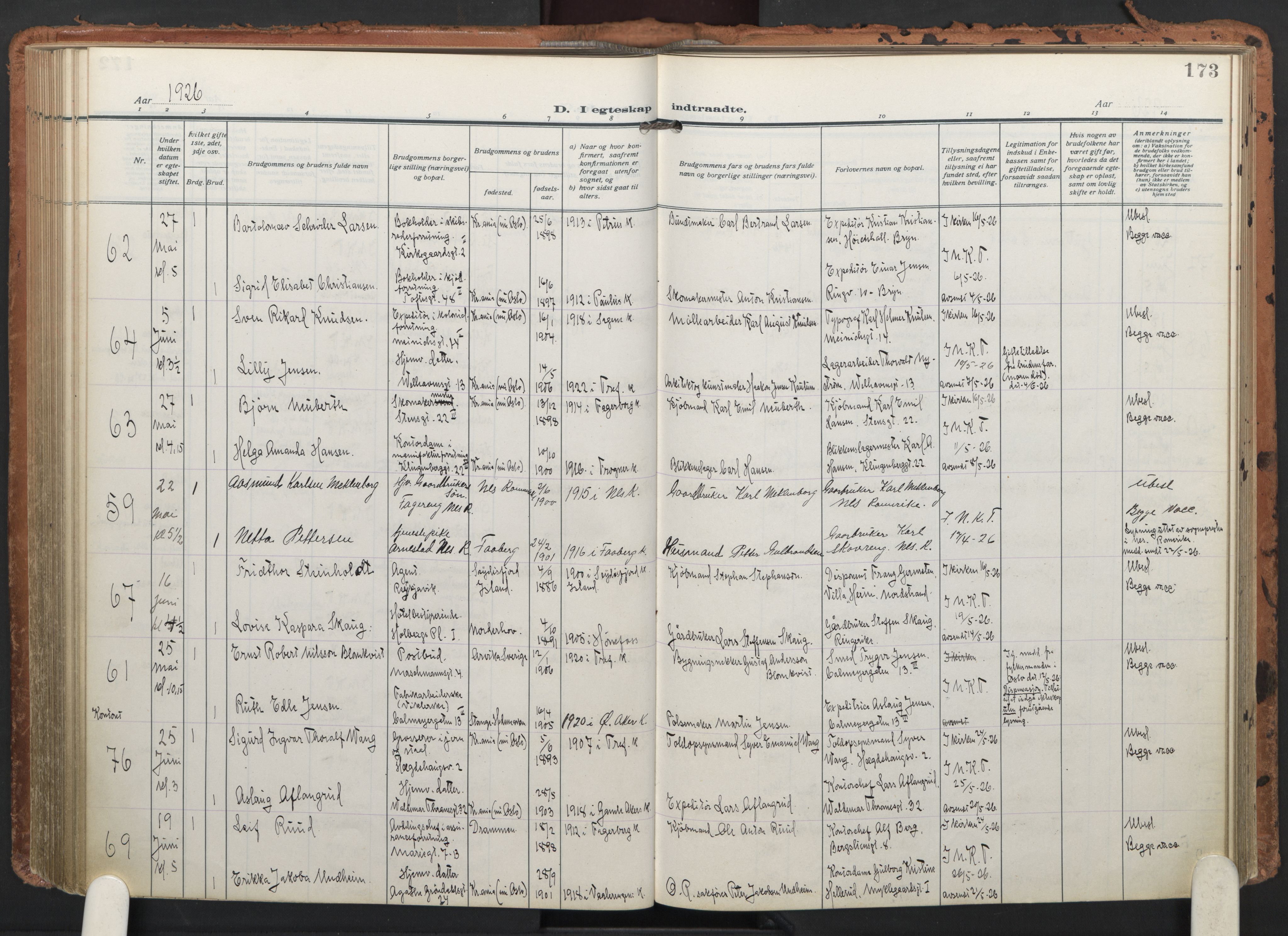 Trefoldighet prestekontor Kirkebøker, AV/SAO-A-10882/F/Fc/L0008: Parish register (official) no. III 8, 1920-1932, p. 173