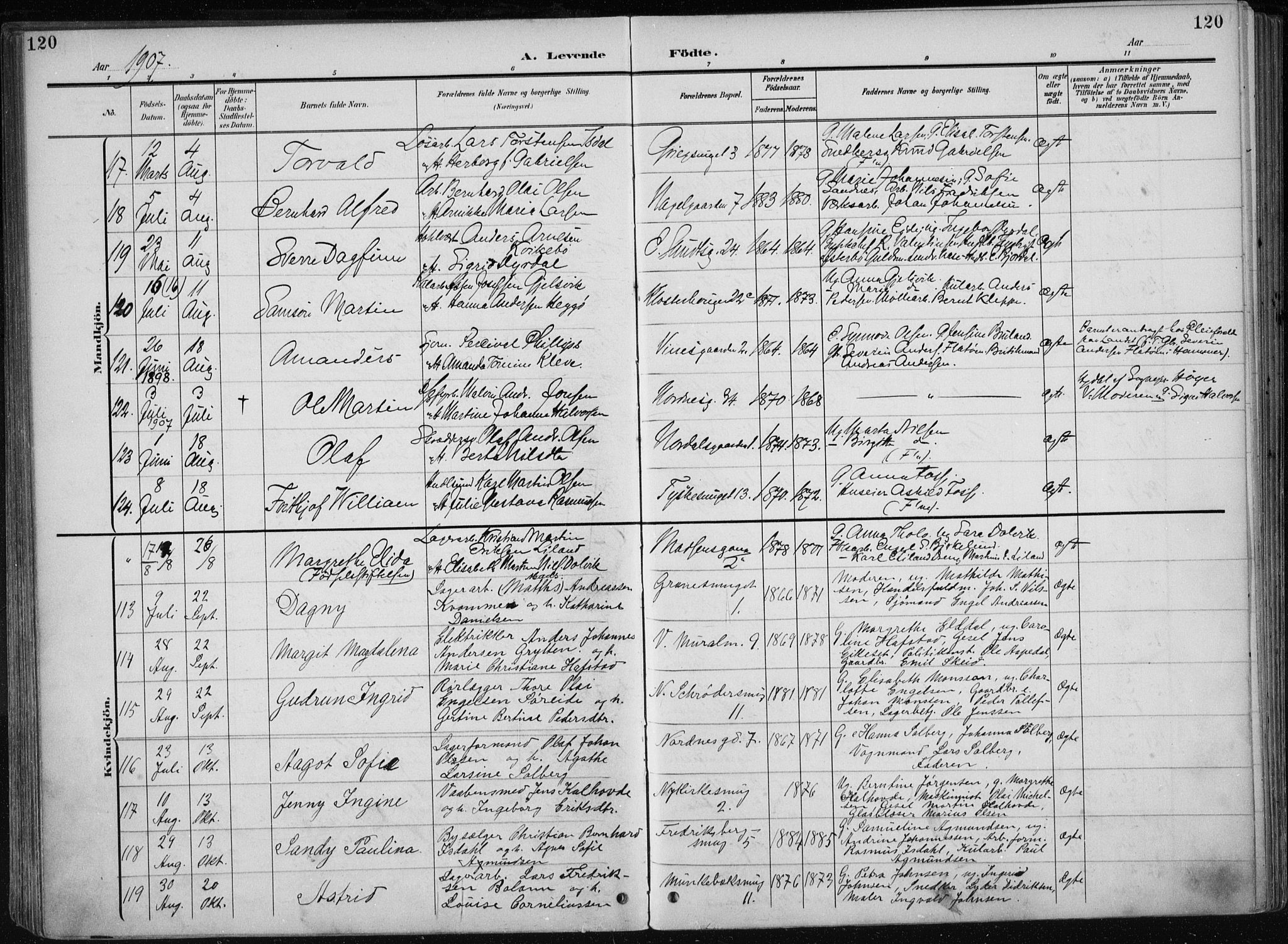 Nykirken Sokneprestembete, AV/SAB-A-77101/H/Haa/L0019: Parish register (official) no. B 7, 1904-1916, p. 120