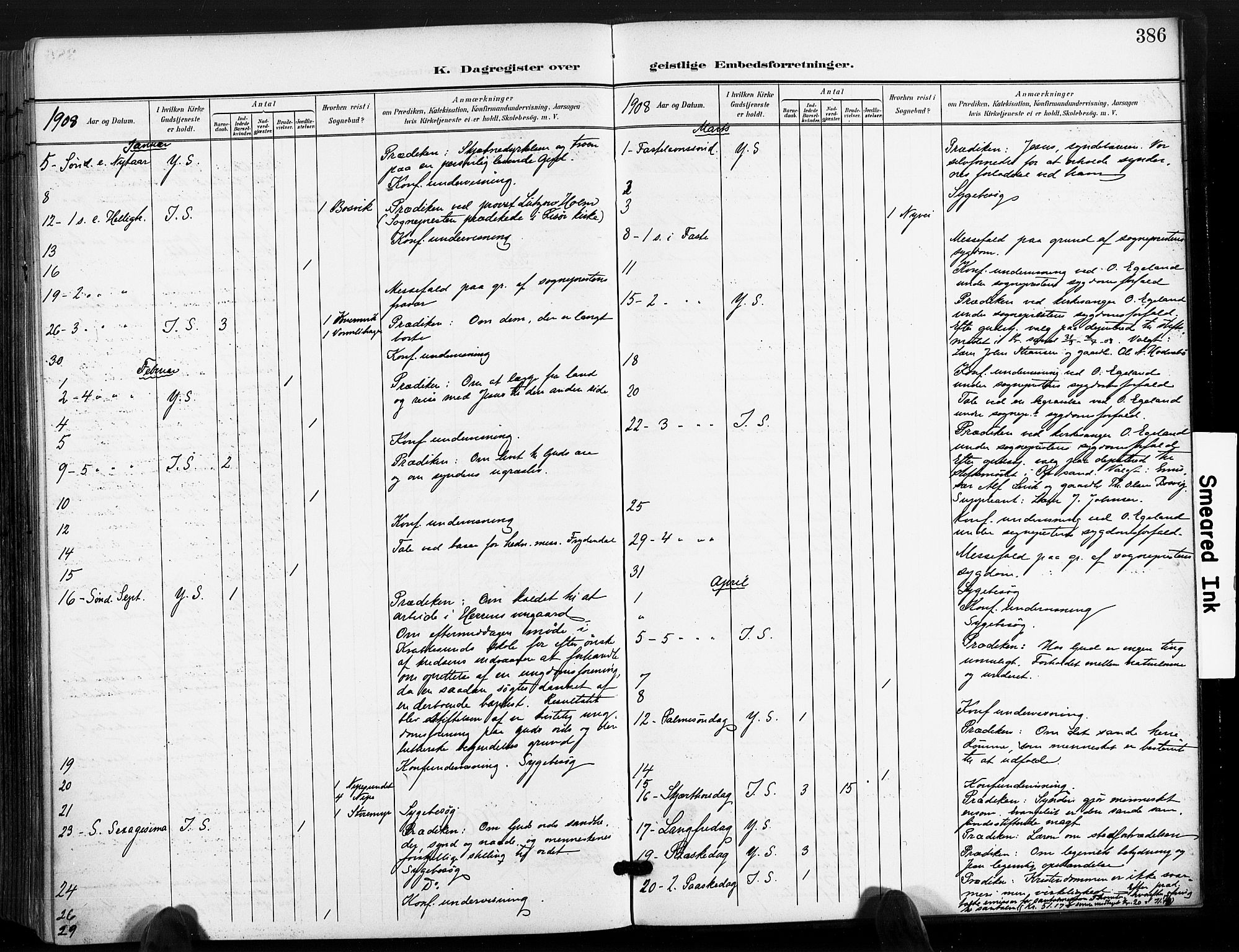 Søndeled sokneprestkontor, SAK/1111-0038/F/Fa/L0006: Parish register (official) no. A 6, 1900-1922, p. 386
