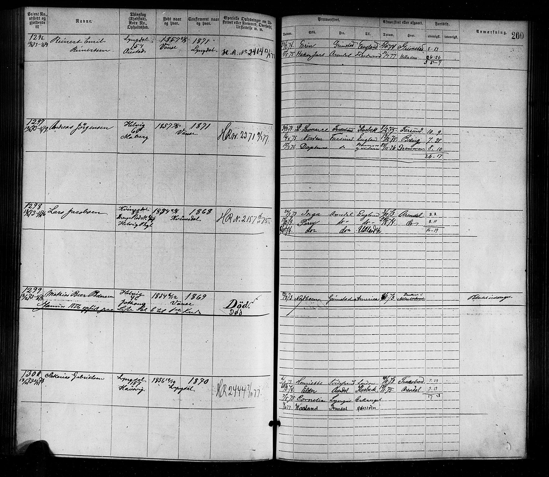 Farsund mønstringskrets, SAK/2031-0017/F/Fa/L0001: Annotasjonsrulle nr 1-1920 med register, M-1, 1869-1877, p. 290