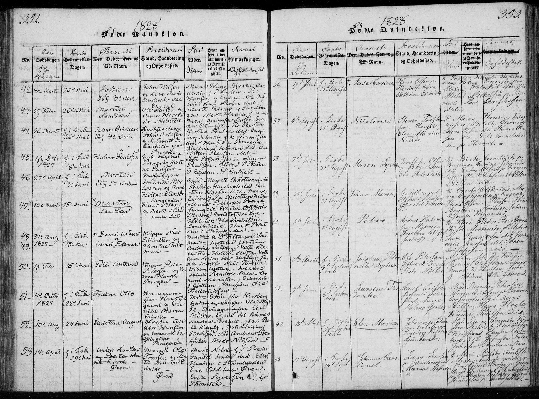 Bragernes kirkebøker, AV/SAKO-A-6/F/Fa/L0007: Parish register (official) no. I 7, 1815-1829, p. 352-353