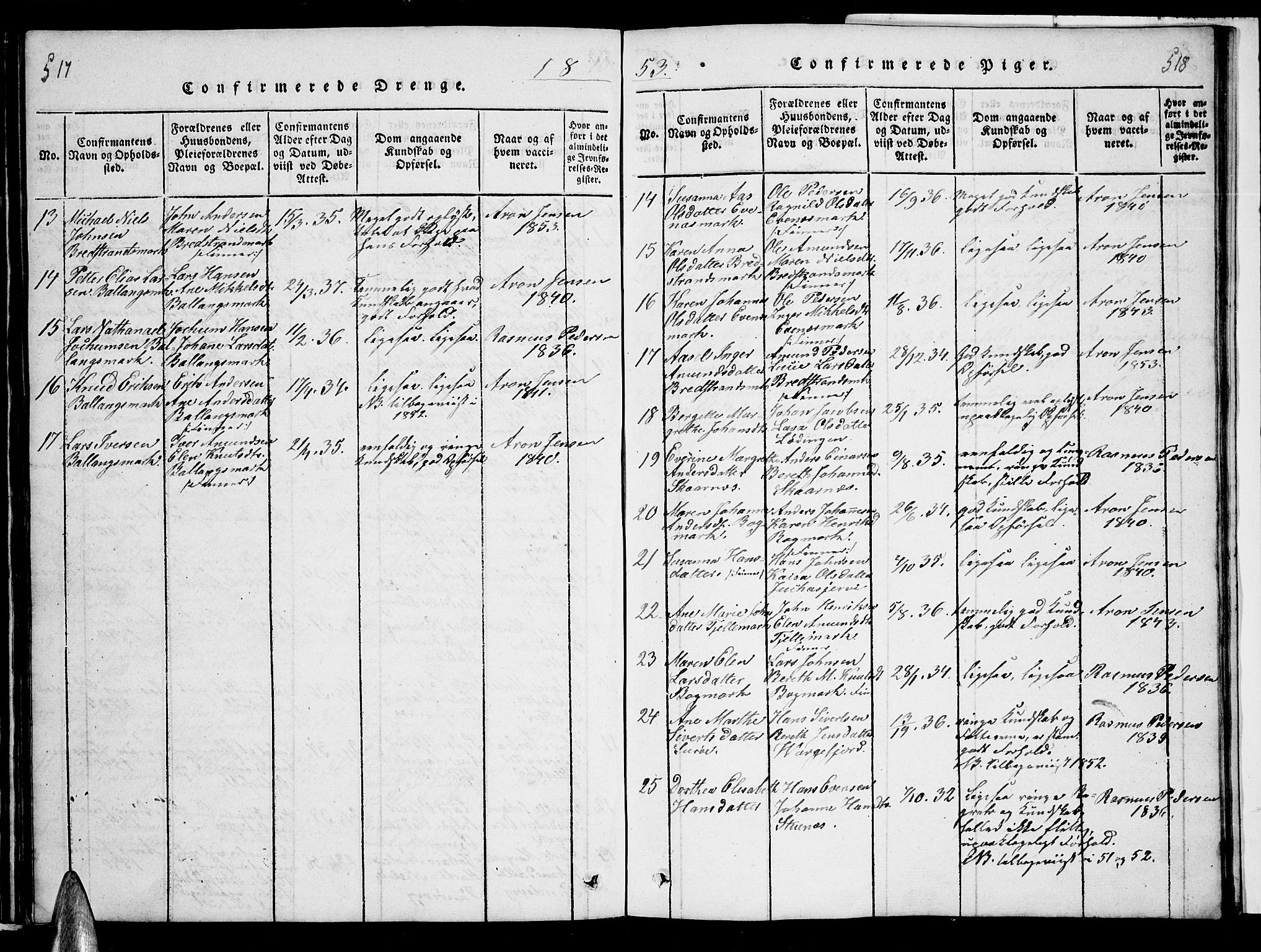 Ministerialprotokoller, klokkerbøker og fødselsregistre - Nordland, AV/SAT-A-1459/863/L0911: Parish register (copy) no. 863C01, 1821-1858, p. 517-518