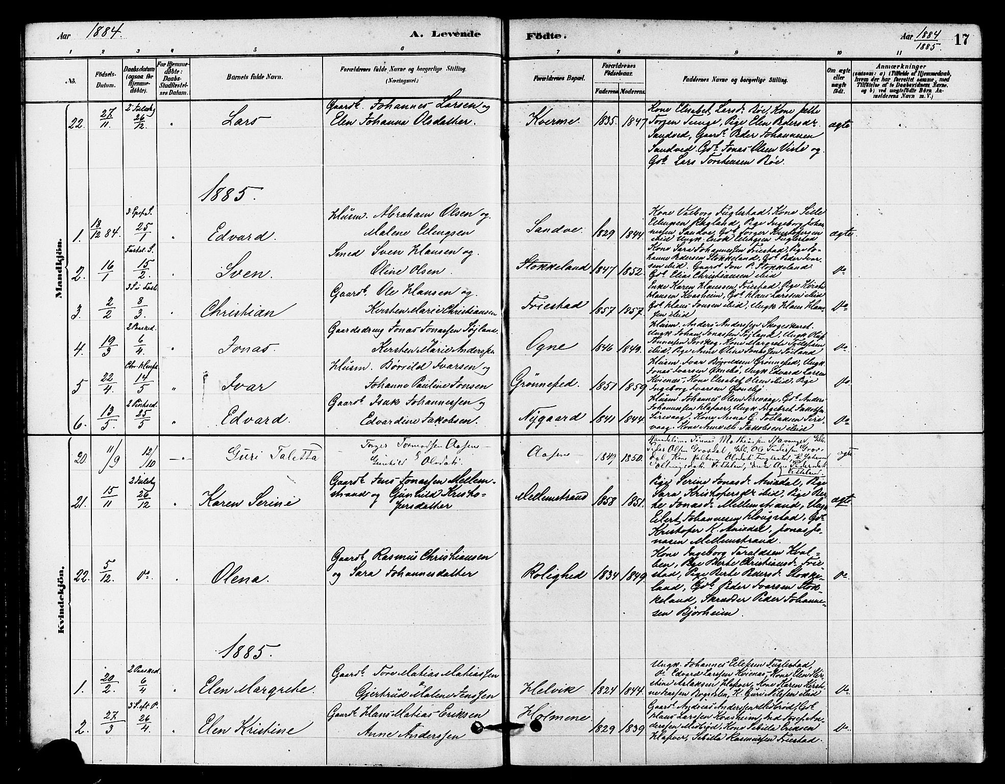 Eigersund sokneprestkontor, AV/SAST-A-101807/S08/L0016: Parish register (official) no. A 16, 1879-1893, p. 17