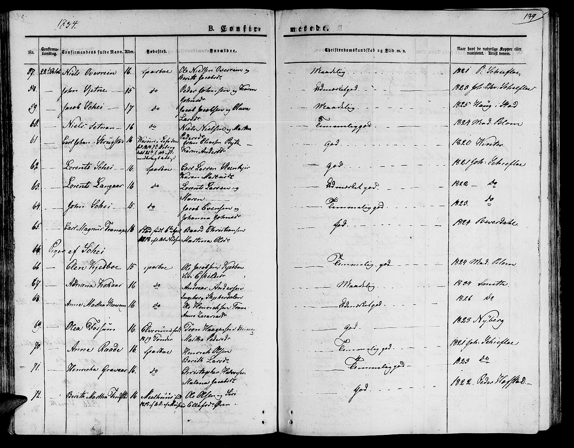 Ministerialprotokoller, klokkerbøker og fødselsregistre - Nord-Trøndelag, AV/SAT-A-1458/735/L0336: Parish register (official) no. 735A05 /1, 1825-1835, p. 139