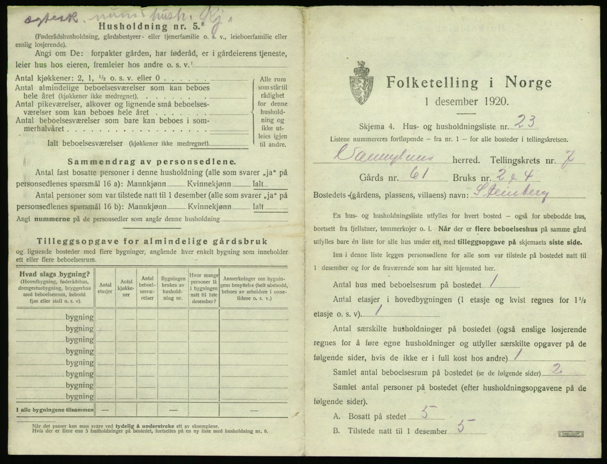 SAT, 1920 census for Vanylven, 1920, p. 611