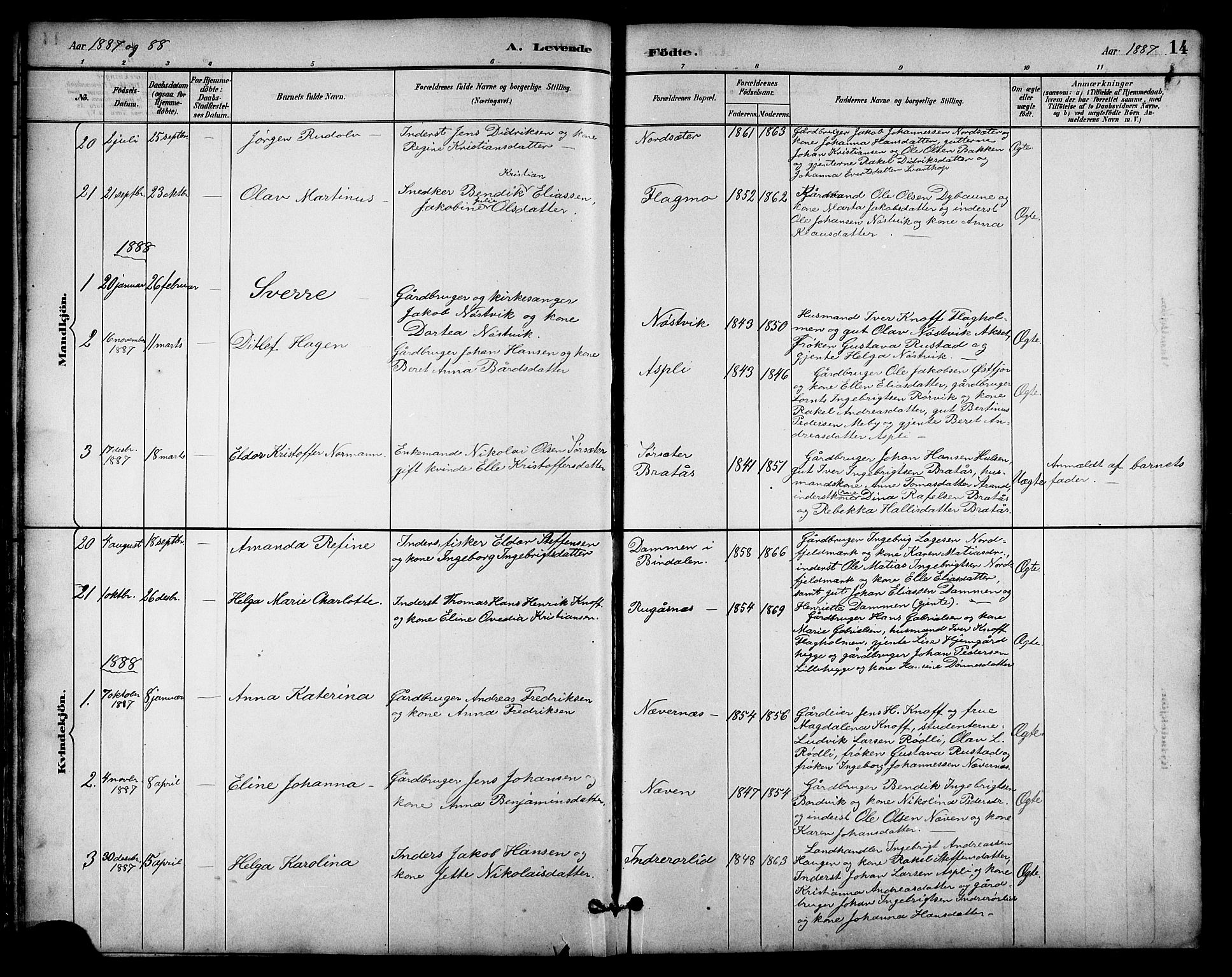 Ministerialprotokoller, klokkerbøker og fødselsregistre - Nordland, SAT/A-1459/814/L0230: Parish register (copy) no. 814C03, 1884-1911, p. 14