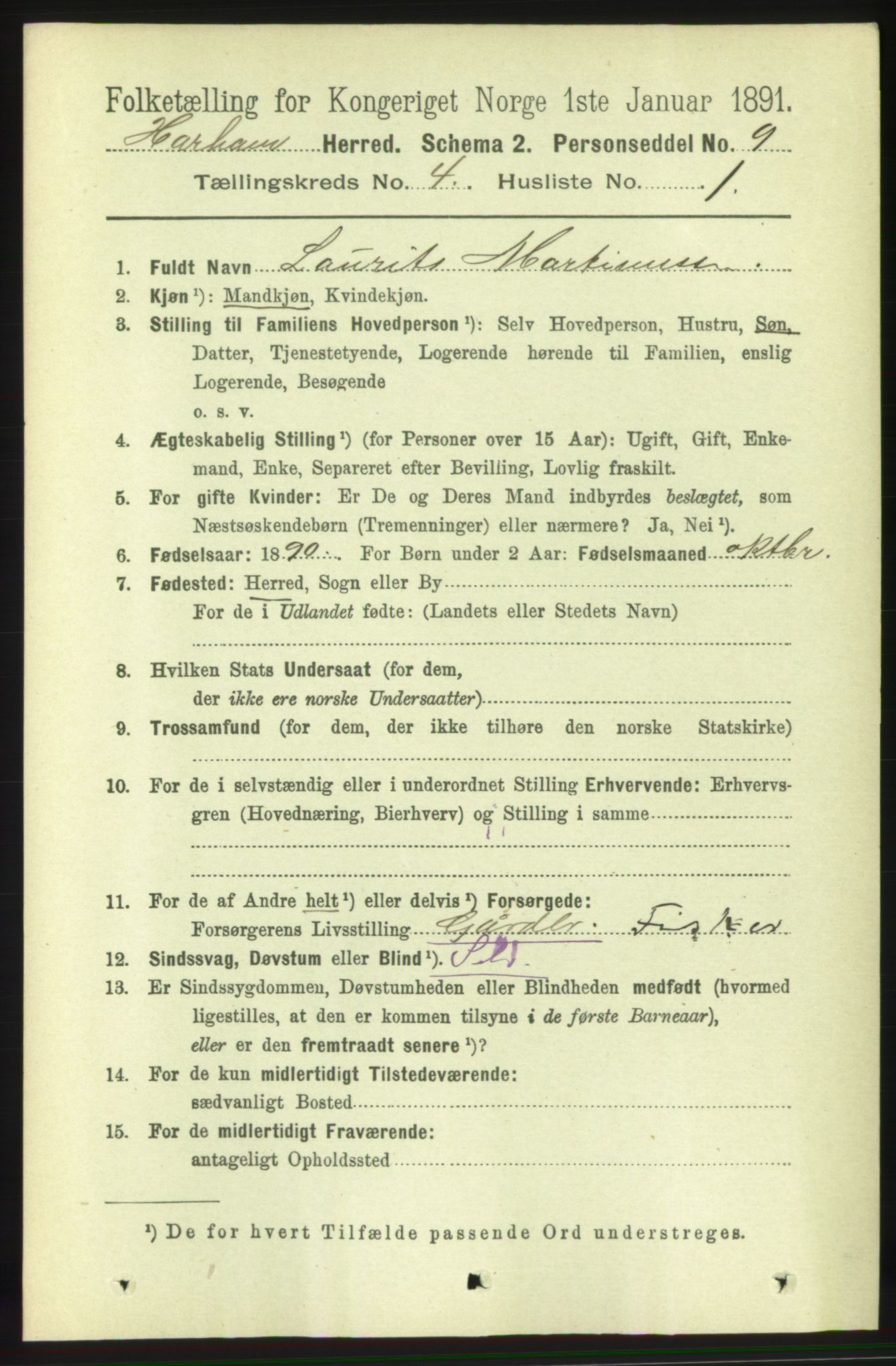 RA, 1891 census for 1534 Haram, 1891, p. 1829