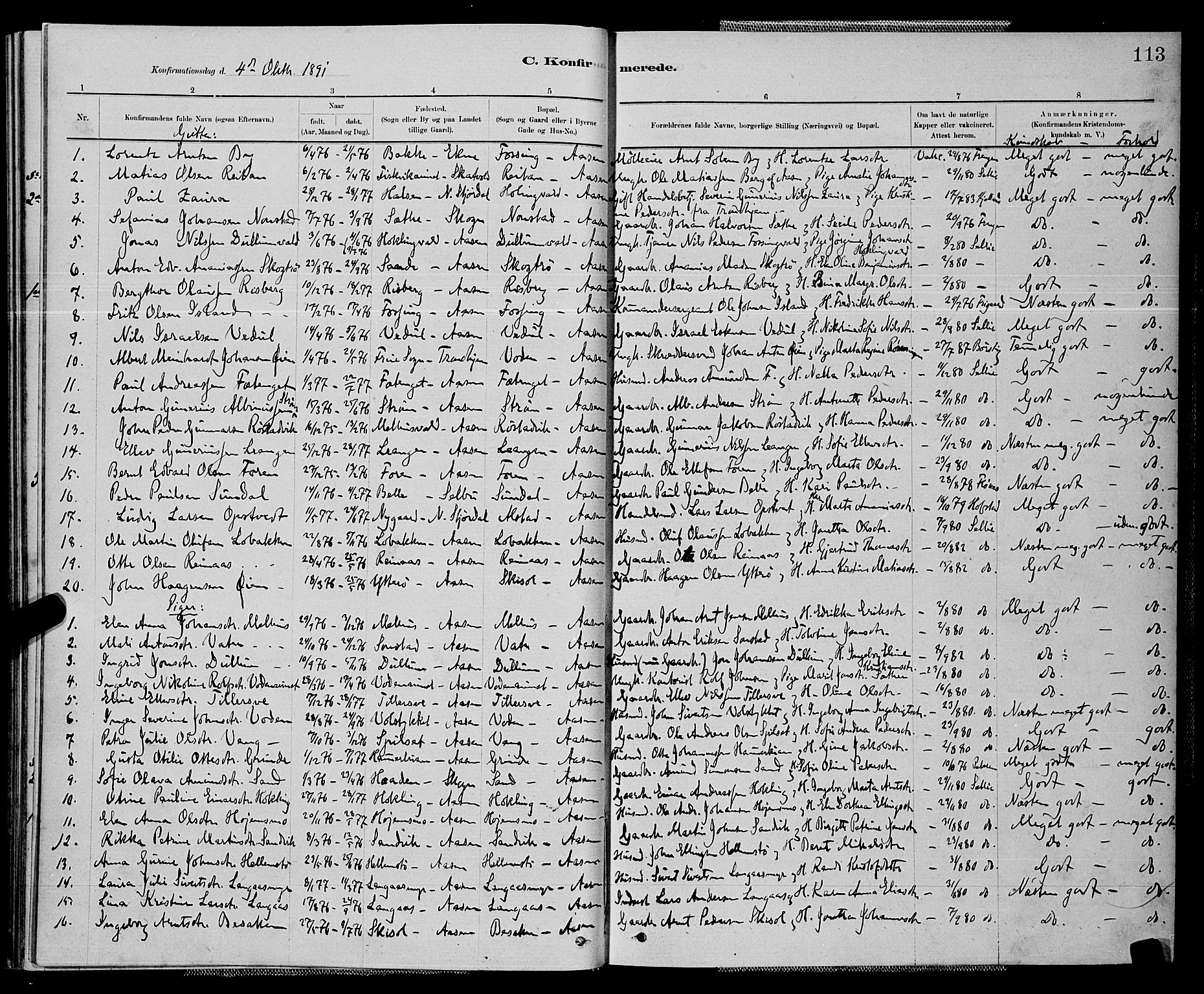 Ministerialprotokoller, klokkerbøker og fødselsregistre - Nord-Trøndelag, SAT/A-1458/714/L0134: Parish register (copy) no. 714C03, 1878-1898, p. 113