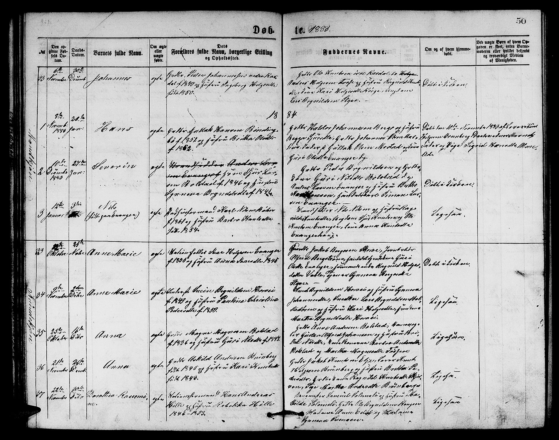Evanger sokneprestembete, SAB/A-99924: Parish register (copy) no. A 3, 1875-1887, p. 50