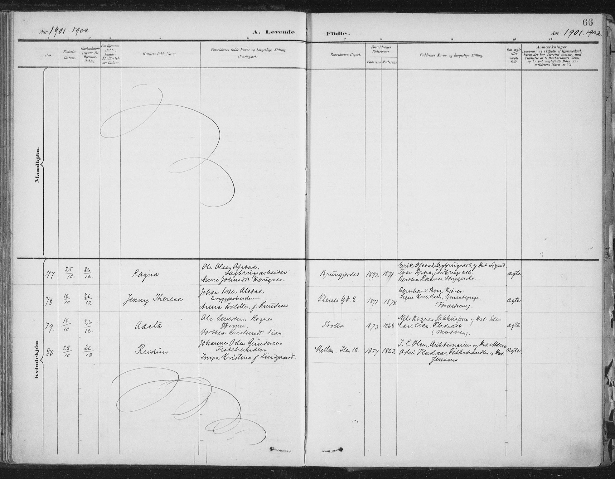Ministerialprotokoller, klokkerbøker og fødselsregistre - Sør-Trøndelag, SAT/A-1456/603/L0167: Parish register (official) no. 603A06, 1896-1932, p. 66
