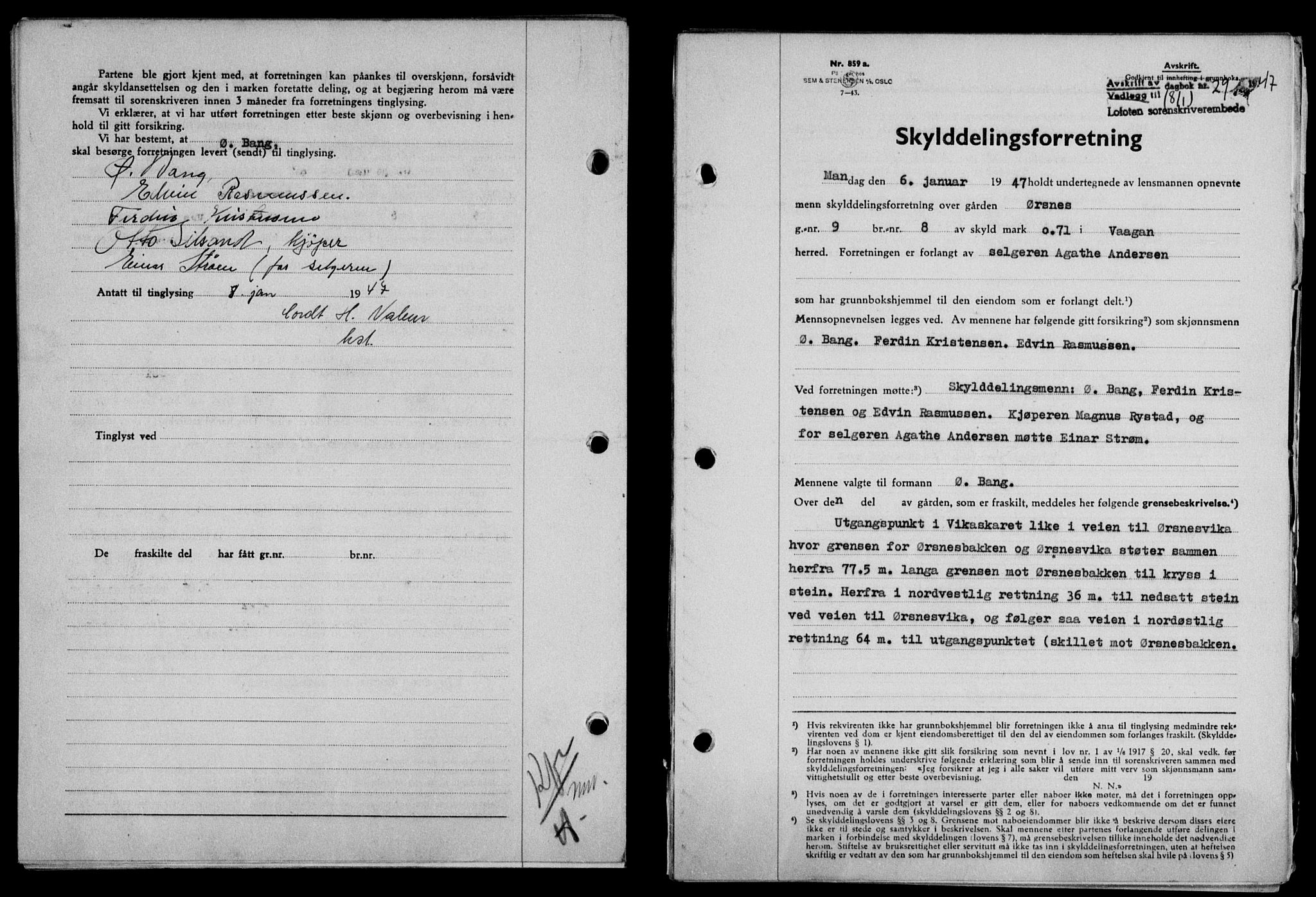 Lofoten sorenskriveri, SAT/A-0017/1/2/2C/L0015a: Mortgage book no. 15a, 1946-1947, Diary no: : 29/1947