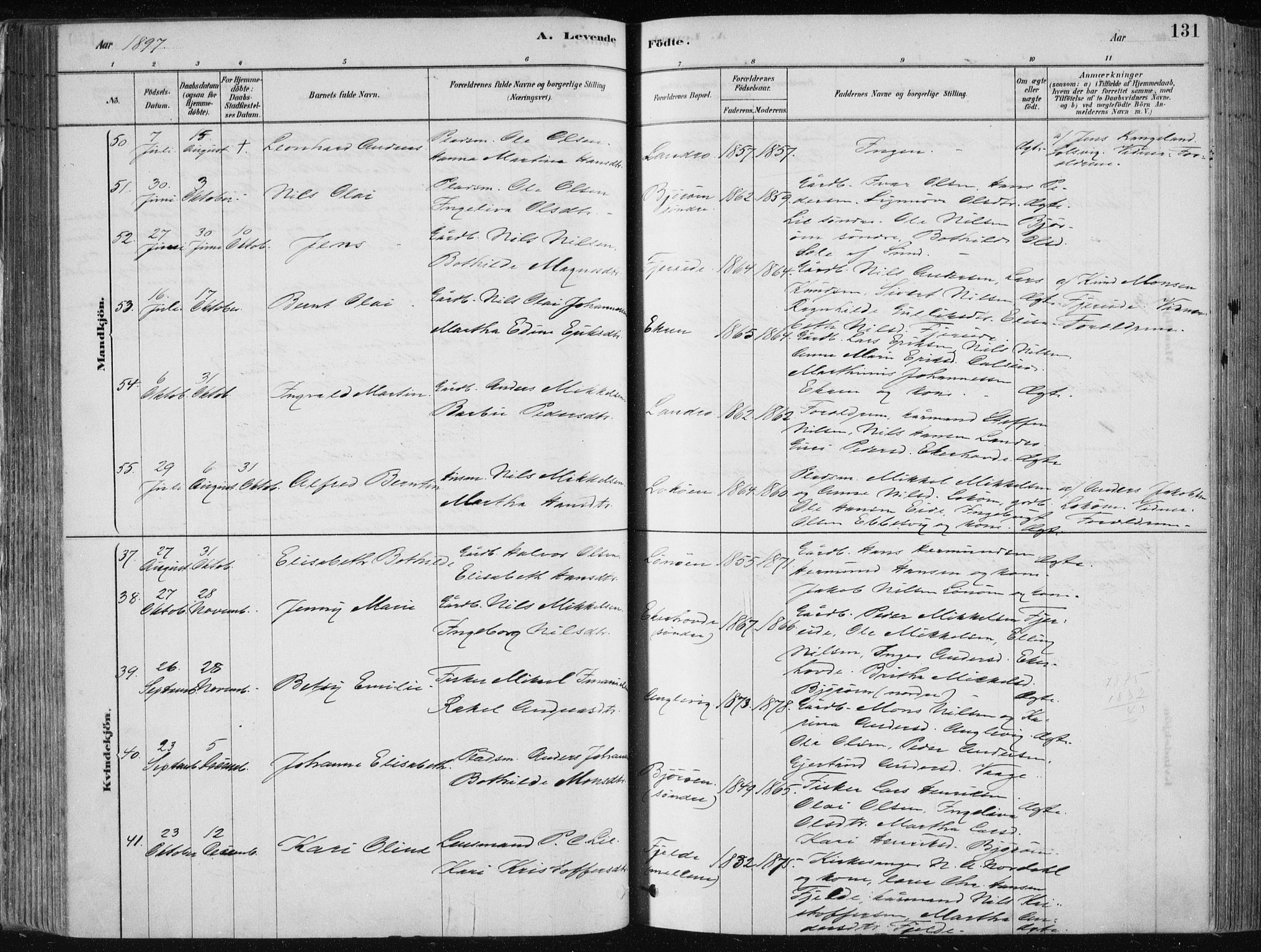 Fjell sokneprestembete, SAB/A-75301/H/Haa: Parish register (official) no. A  8, 1878-1898, p. 131