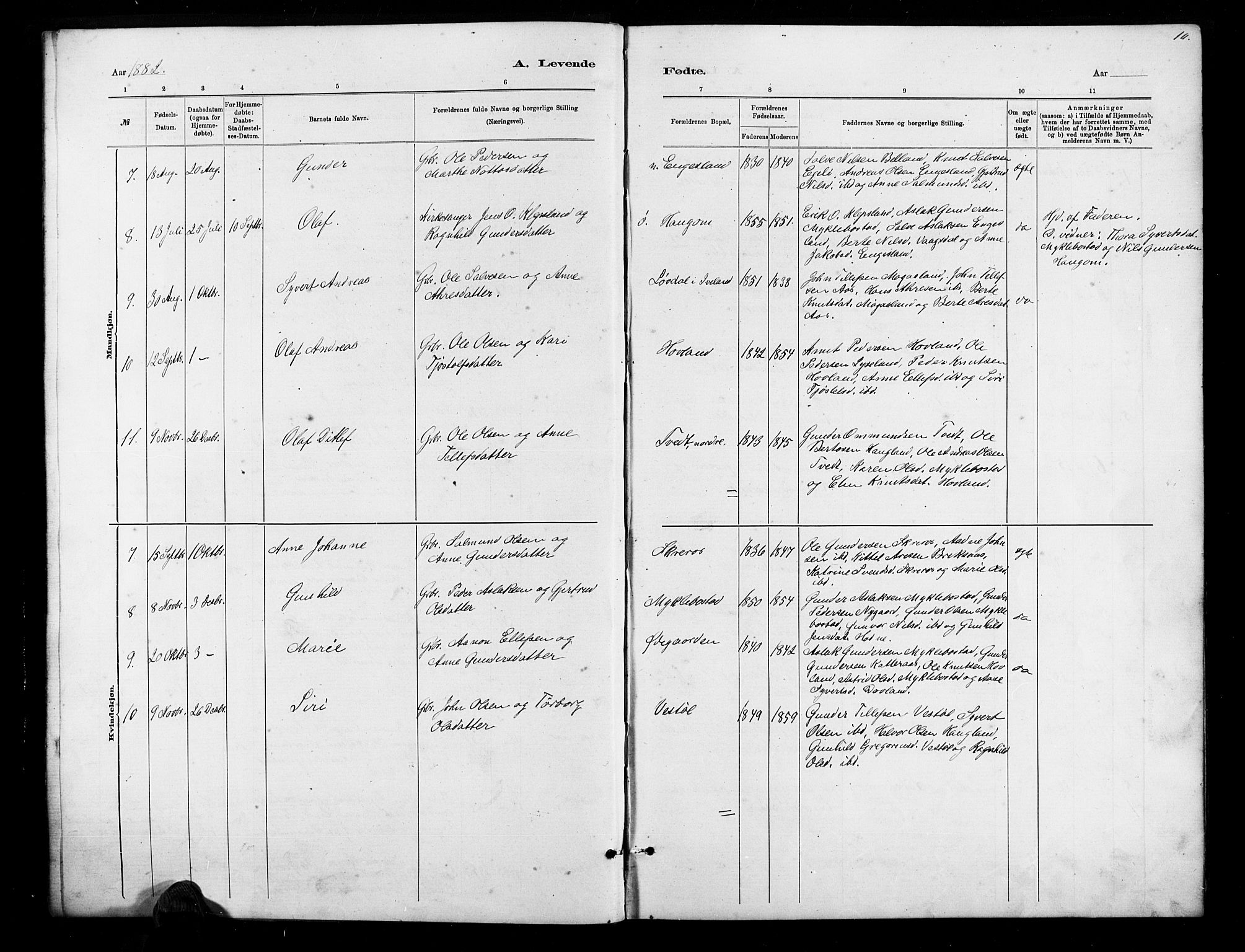 Herefoss sokneprestkontor, AV/SAK-1111-0019/F/Fb/Fbb/L0002: Parish register (copy) no. B 2, 1879-1894, p. 10