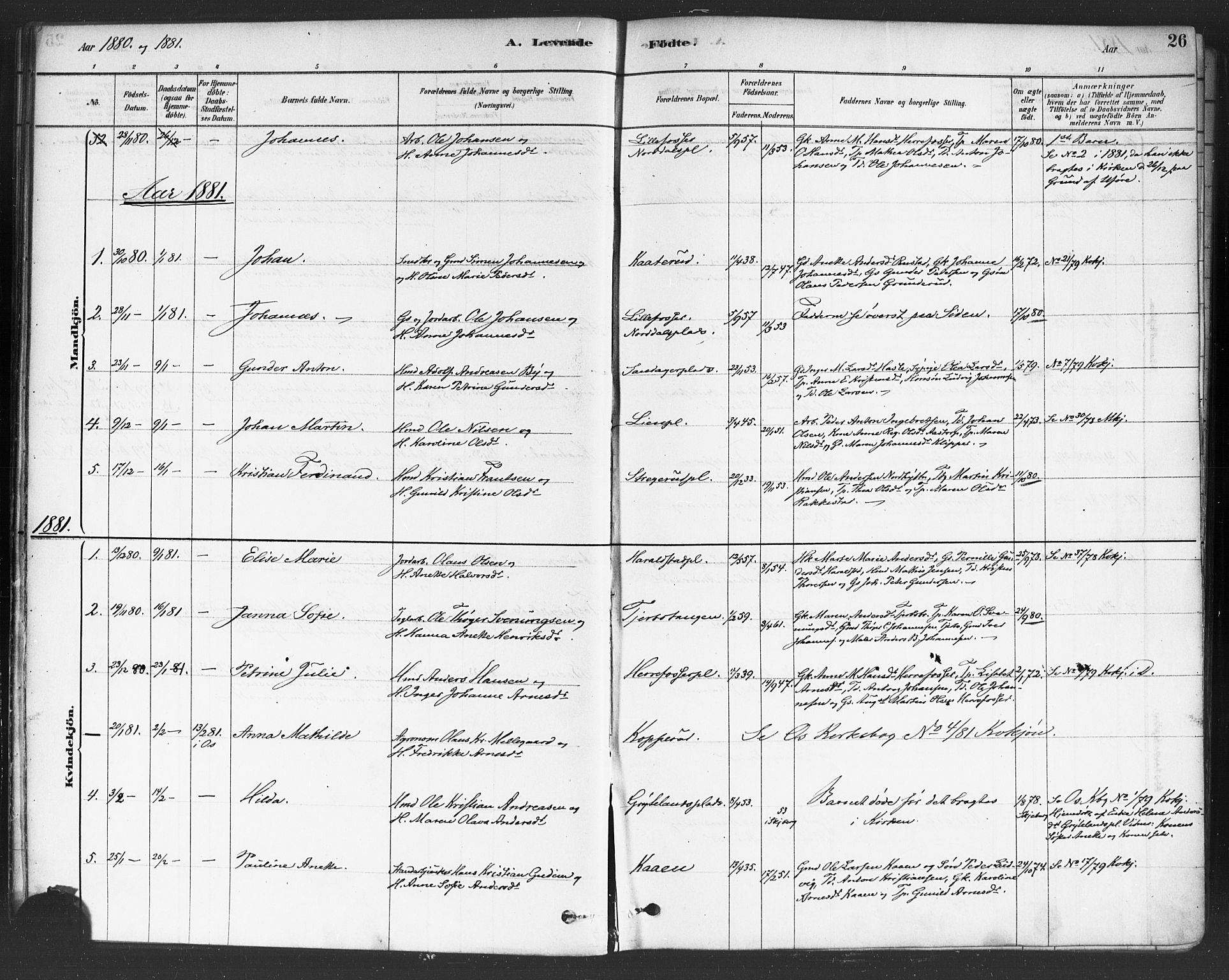 Rakkestad prestekontor Kirkebøker, SAO/A-2008/F/Fa/L0012: Parish register (official) no. I 12, 1878-1893, p. 26