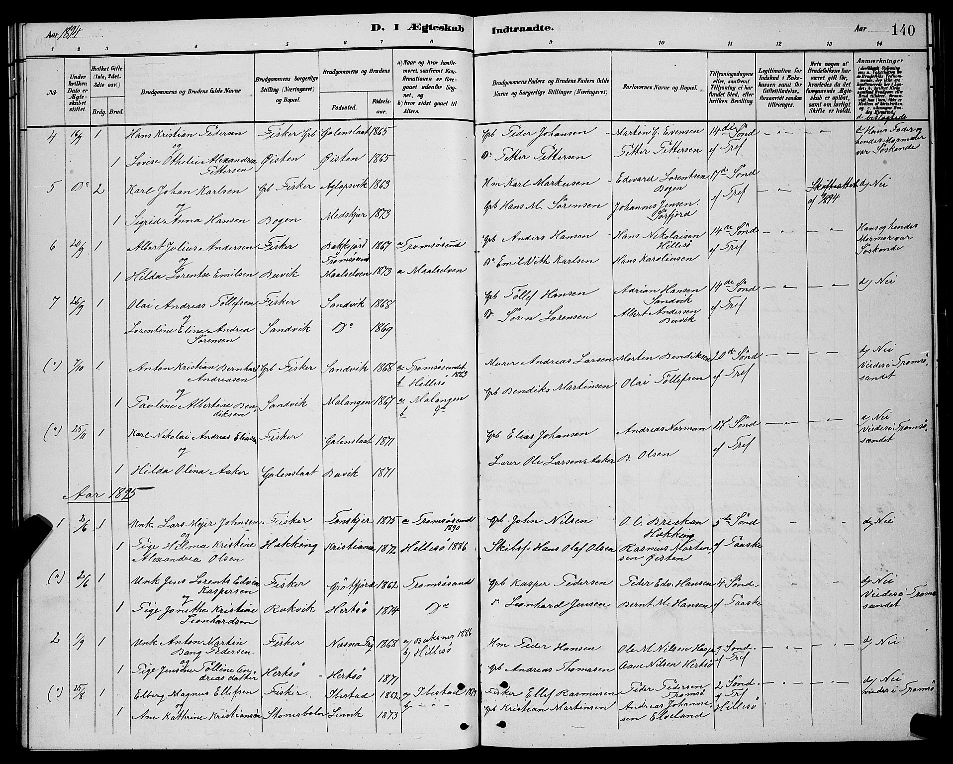Lenvik sokneprestembete, SATØ/S-1310/H/Ha/Hab/L0021klokker: Parish register (copy) no. 21, 1884-1900, p. 140