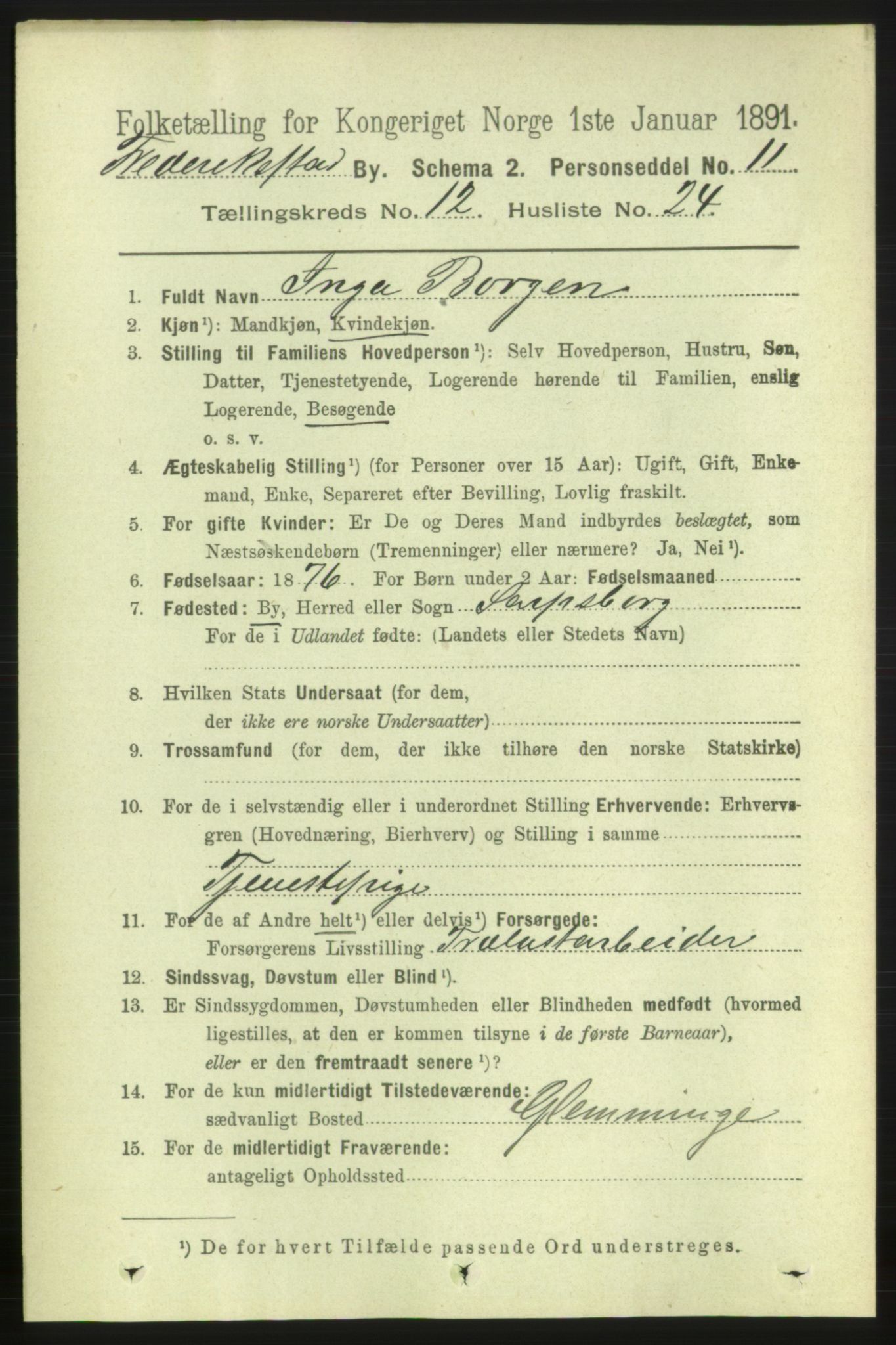 RA, 1891 census for 0103 Fredrikstad, 1891, p. 13953