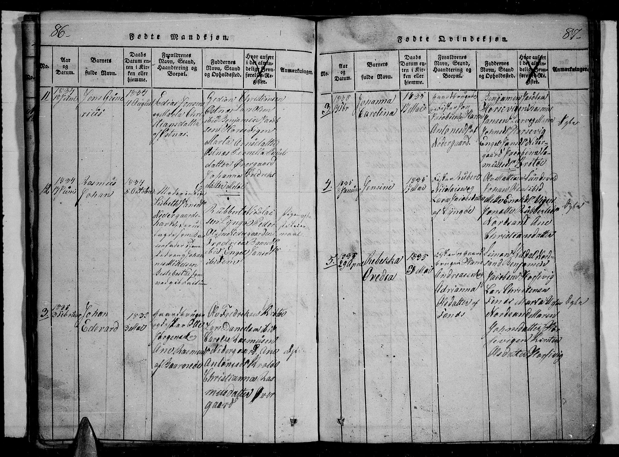 Trondenes sokneprestkontor, SATØ/S-1319/H/Hb/L0004klokker: Parish register (copy) no. 4, 1821-1839, p. 86-87