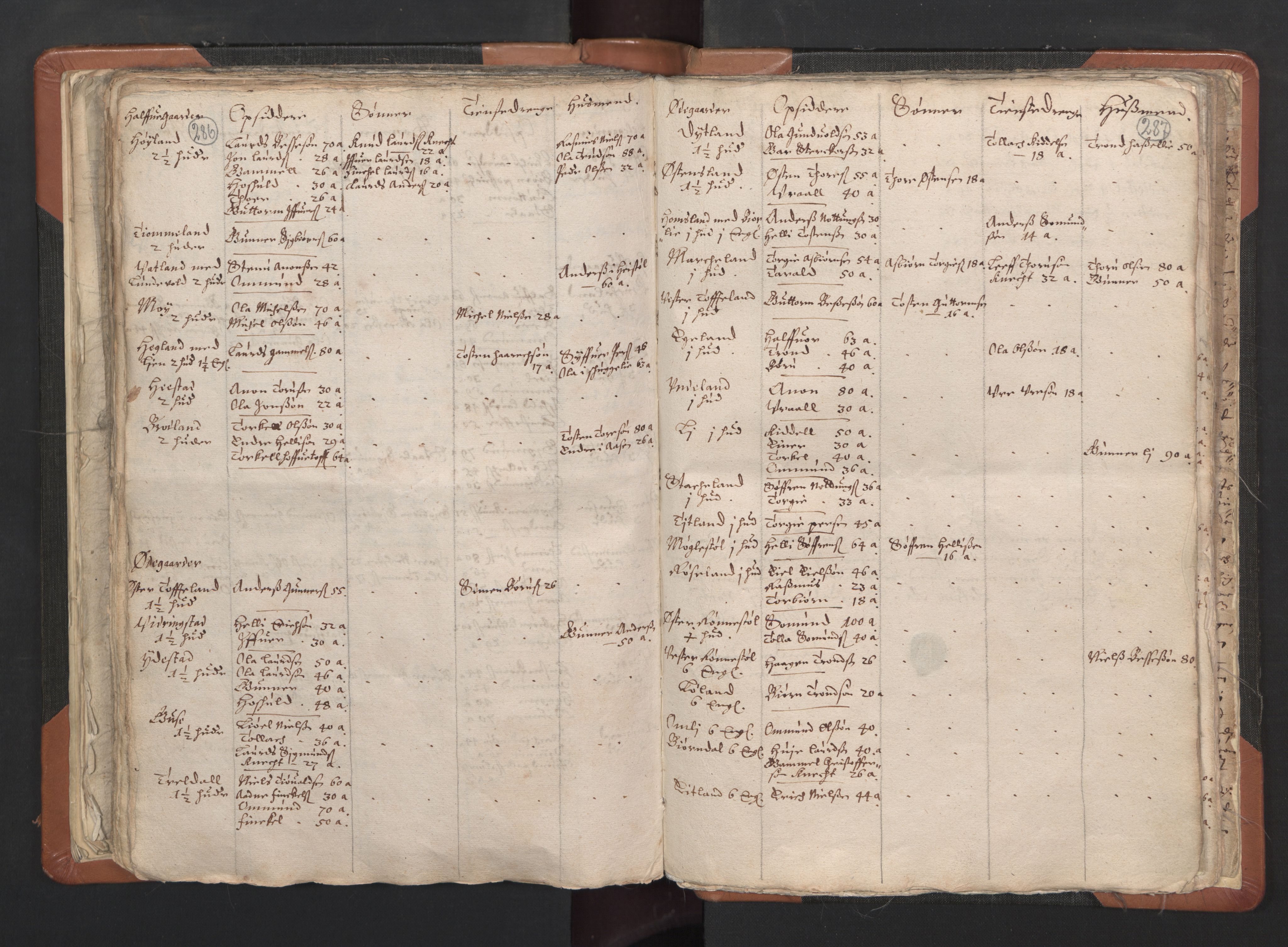 RA, Vicar's Census 1664-1666, no. 16: Lista deanery, 1664-1666, p. 286-287