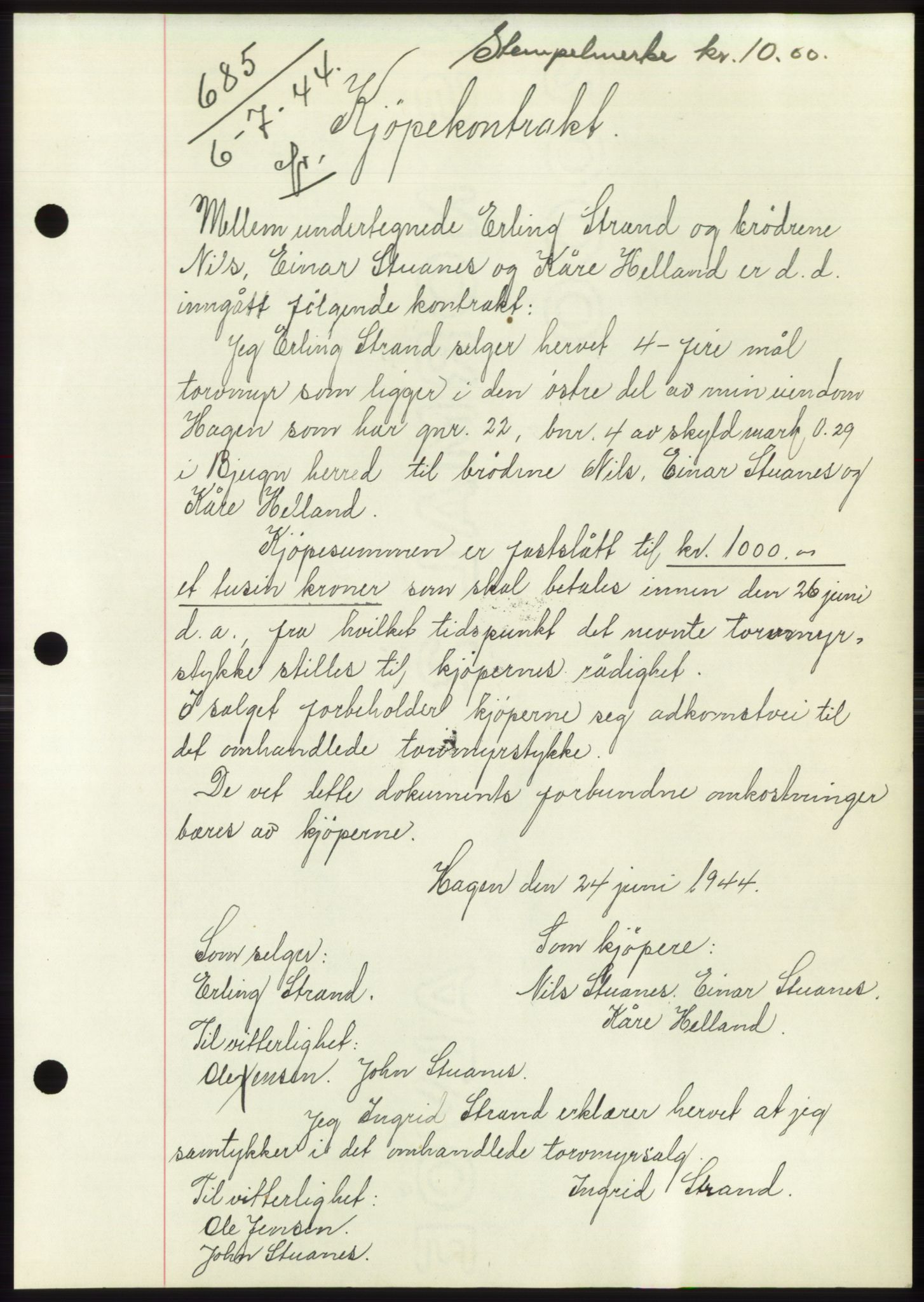 Fosen sorenskriveri, AV/SAT-A-1107/1/2/2C: Mortgage book no. B1, 1943-1946, Diary no: : 685/1944