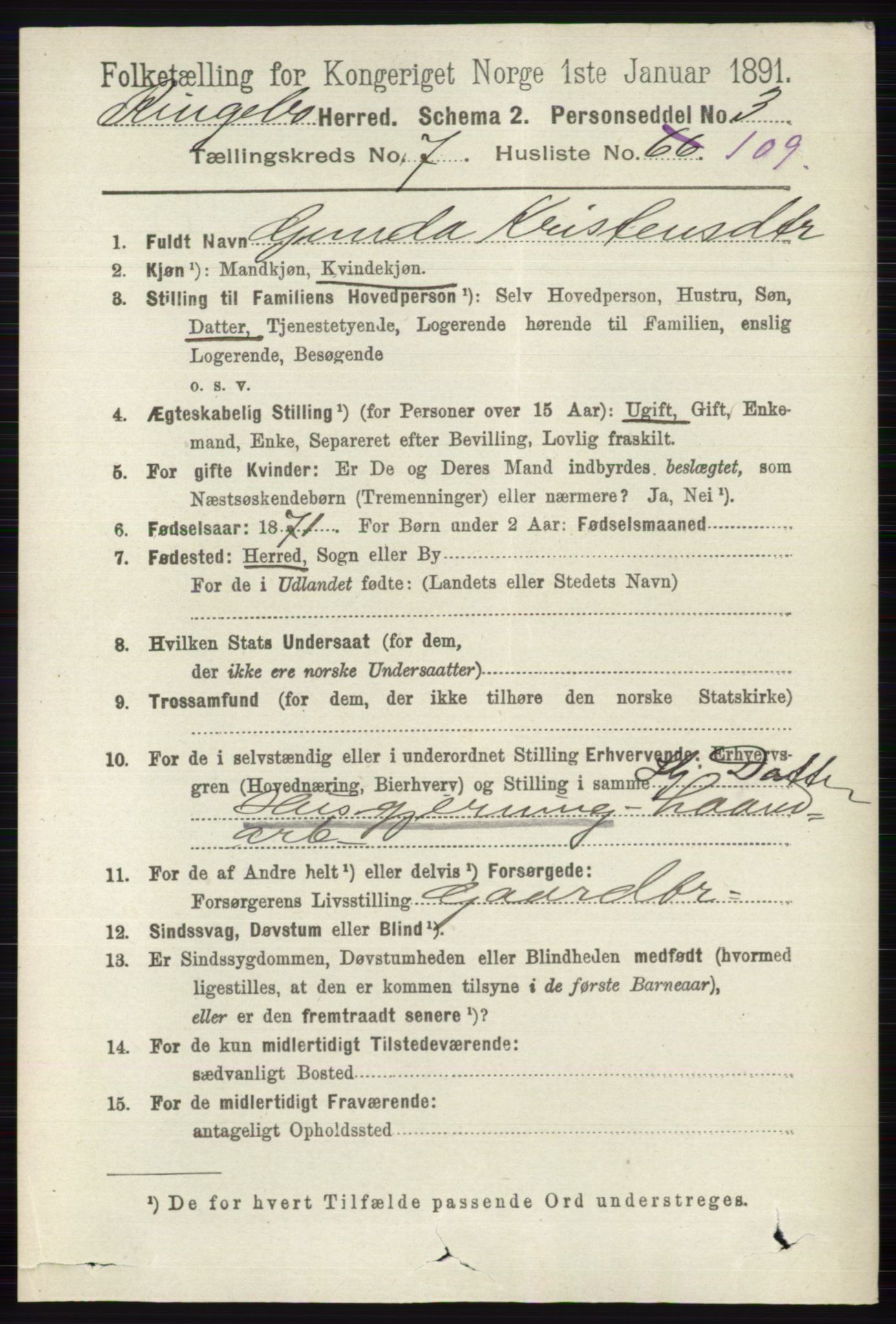 RA, 1891 census for 0520 Ringebu, 1891, p. 3576