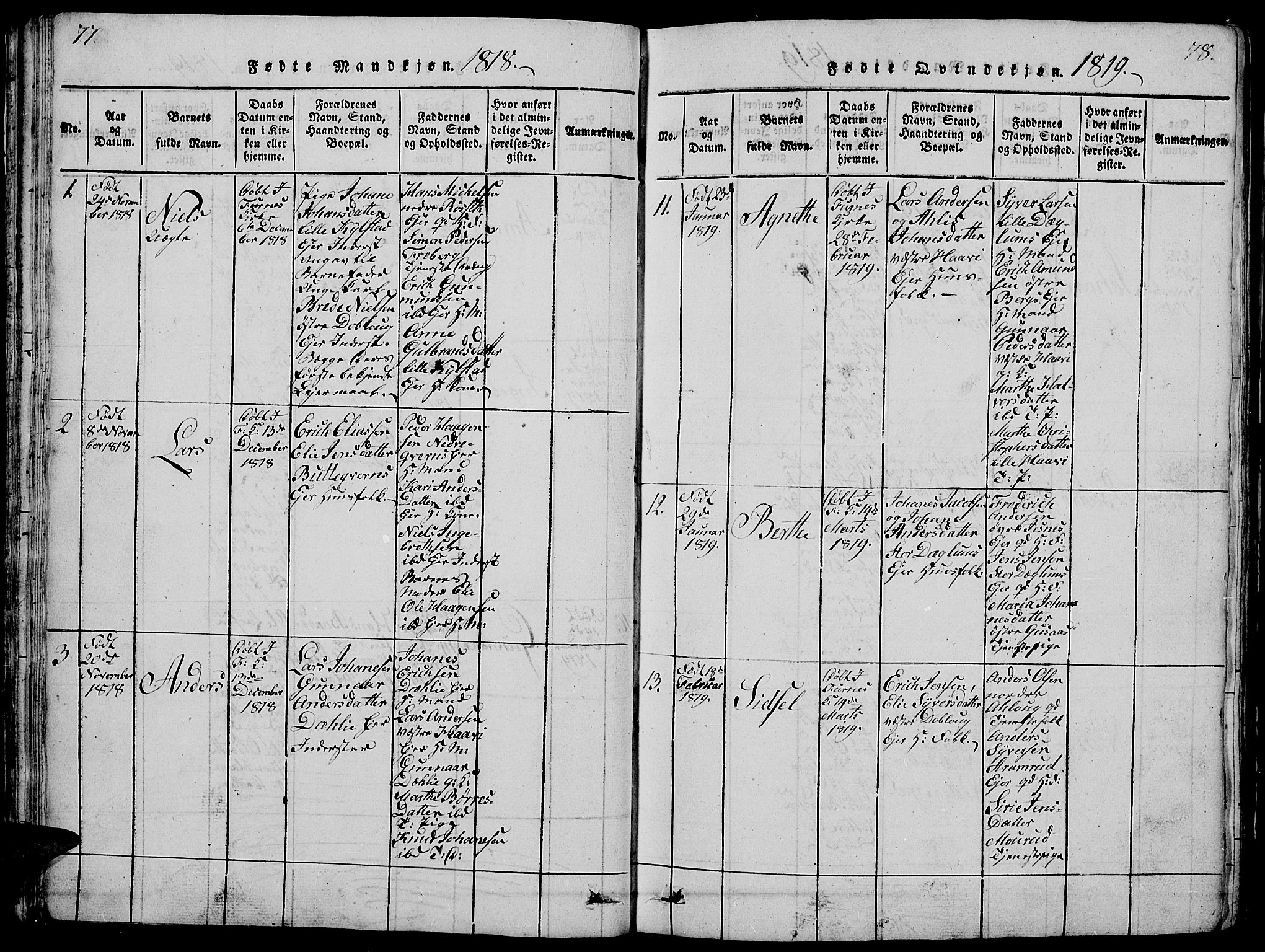 Vang prestekontor, Hedmark, AV/SAH-PREST-008/H/Ha/Hab/L0005: Parish register (copy) no. 5, 1815-1836, p. 77-78