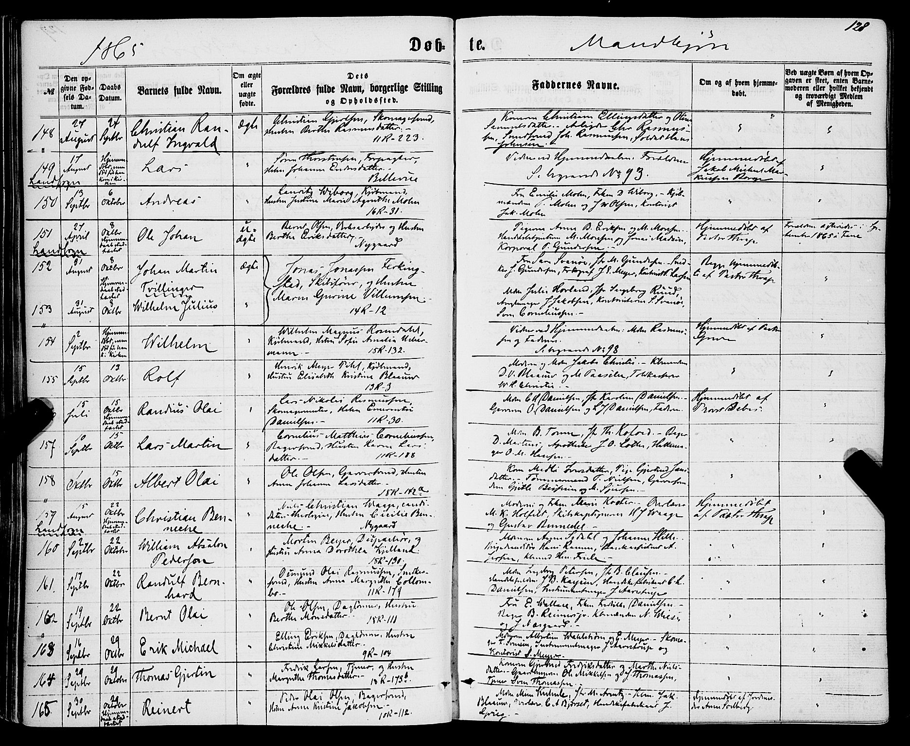 Domkirken sokneprestembete, SAB/A-74801/H/Haa/L0021: Parish register (official) no. B 4, 1859-1871, p. 128