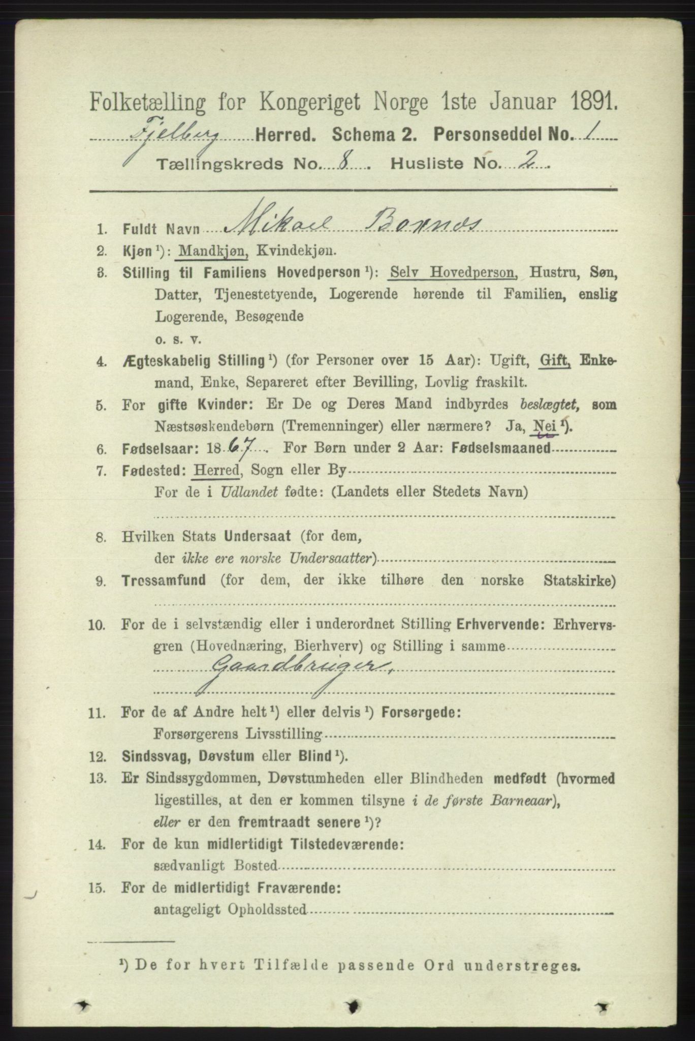 RA, 1891 census for 1213 Fjelberg, 1891, p. 2959