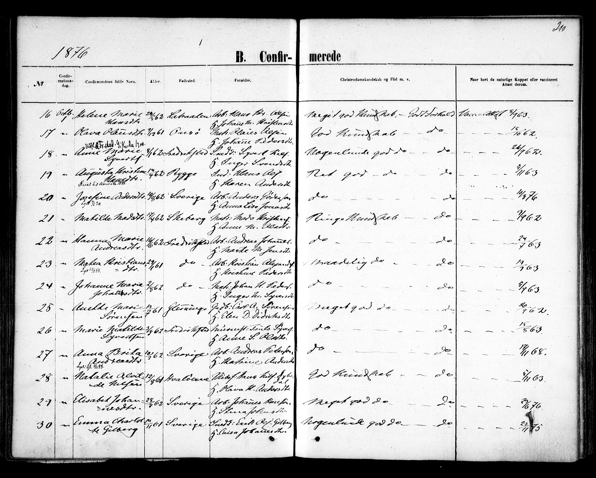 Glemmen prestekontor Kirkebøker, AV/SAO-A-10908/F/Fa/L0009: Parish register (official) no. 9, 1871-1878, p. 210