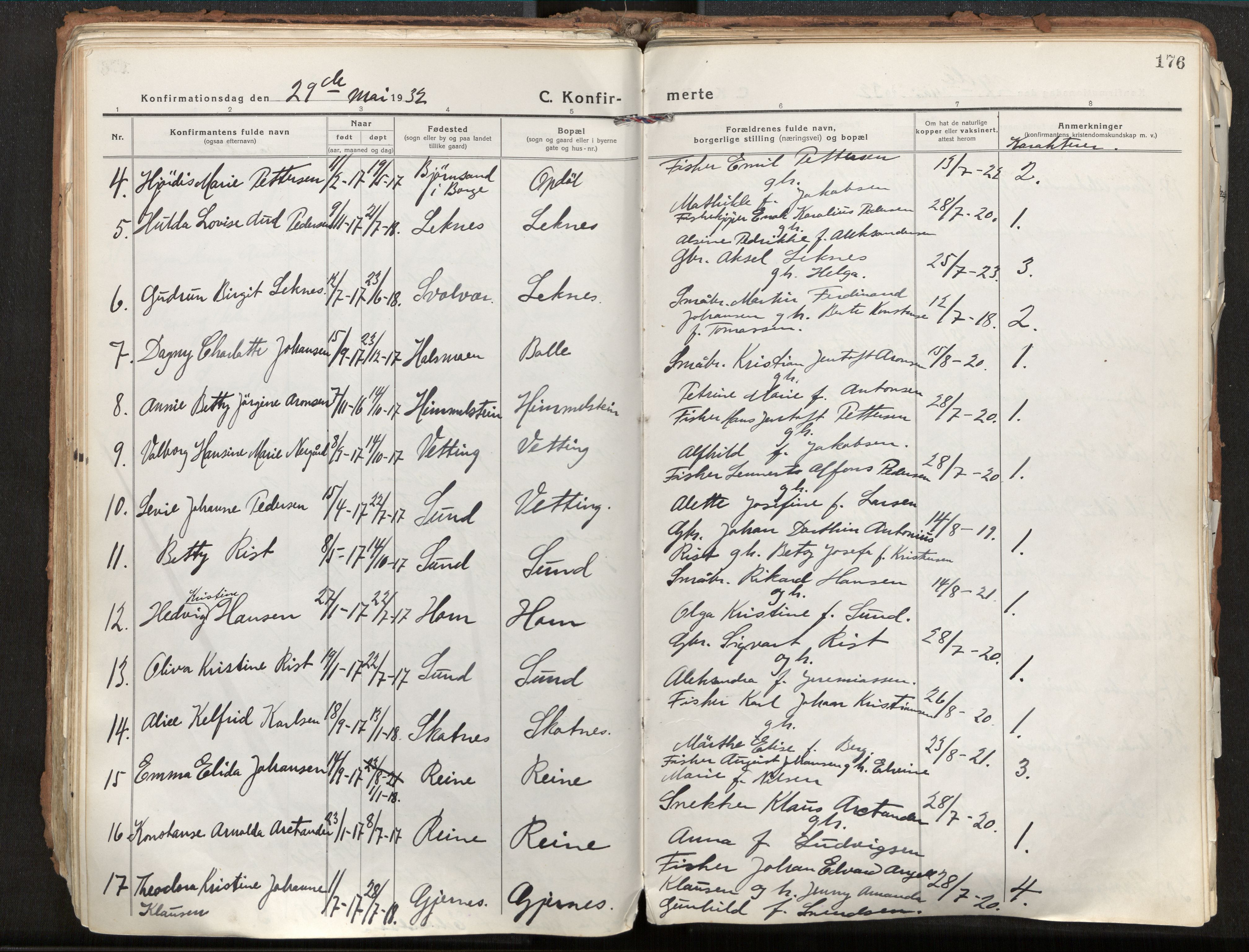 Ministerialprotokoller, klokkerbøker og fødselsregistre - Nordland, AV/SAT-A-1459/881/L1160: Parish register (official) no. 881A13, 1919-1937, p. 176