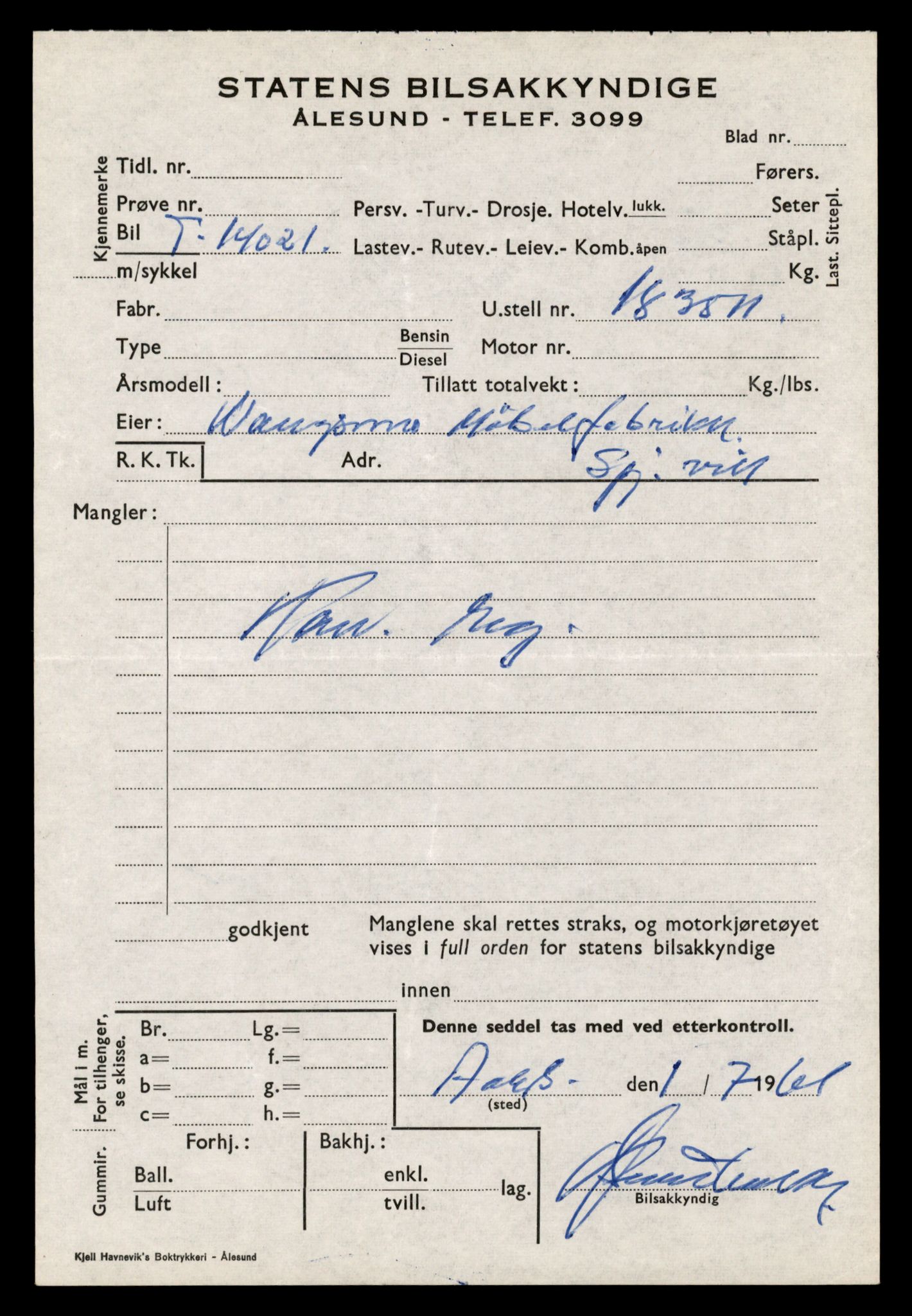 Møre og Romsdal vegkontor - Ålesund trafikkstasjon, AV/SAT-A-4099/F/Fe/L0042: Registreringskort for kjøretøy T 13906 - T 14079, 1927-1998, p. 1749