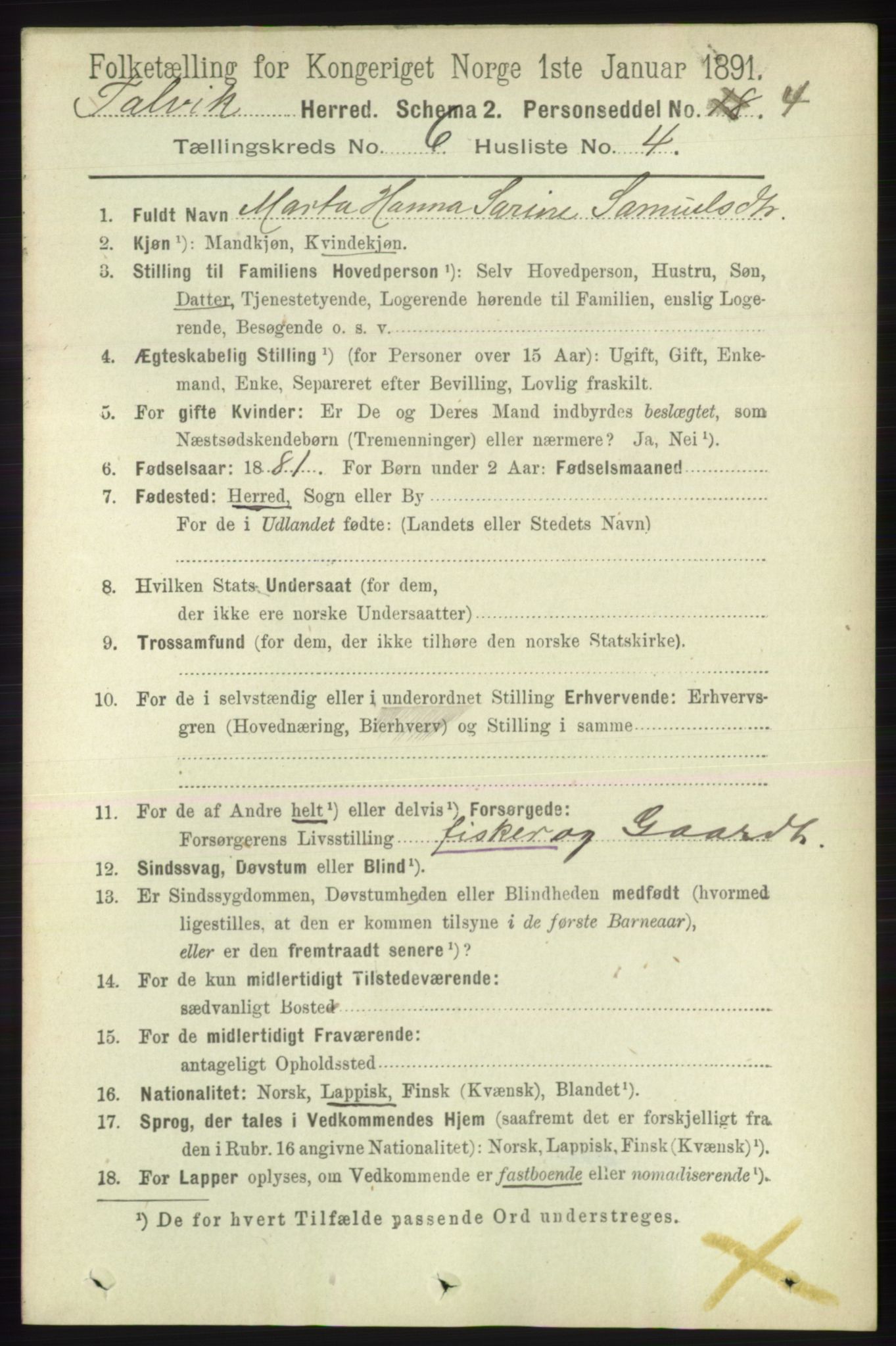 RA, 1891 census for 2013 Talvik, 1891, p. 1632