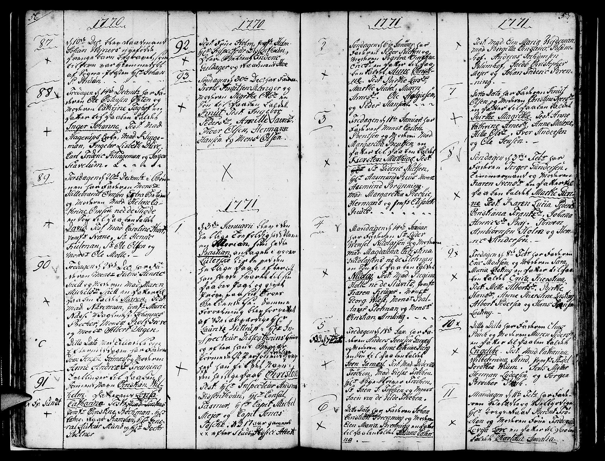 Nykirken Sokneprestembete, SAB/A-77101/H/Haa/L0004: Parish register (official) no. A 4, 1765-1775, p. 56-57