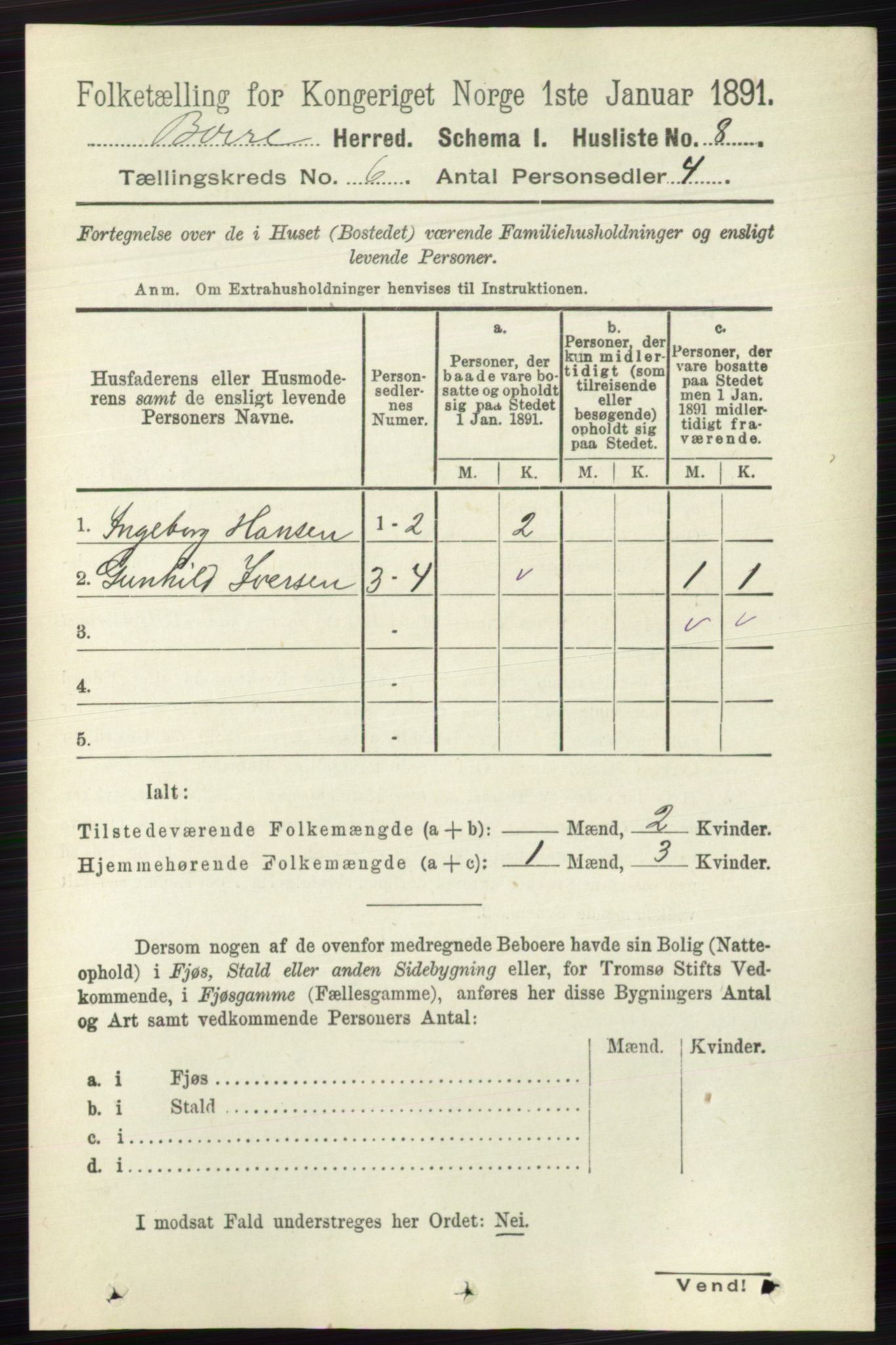 RA, 1891 census for 0717 Borre, 1891, p. 2540