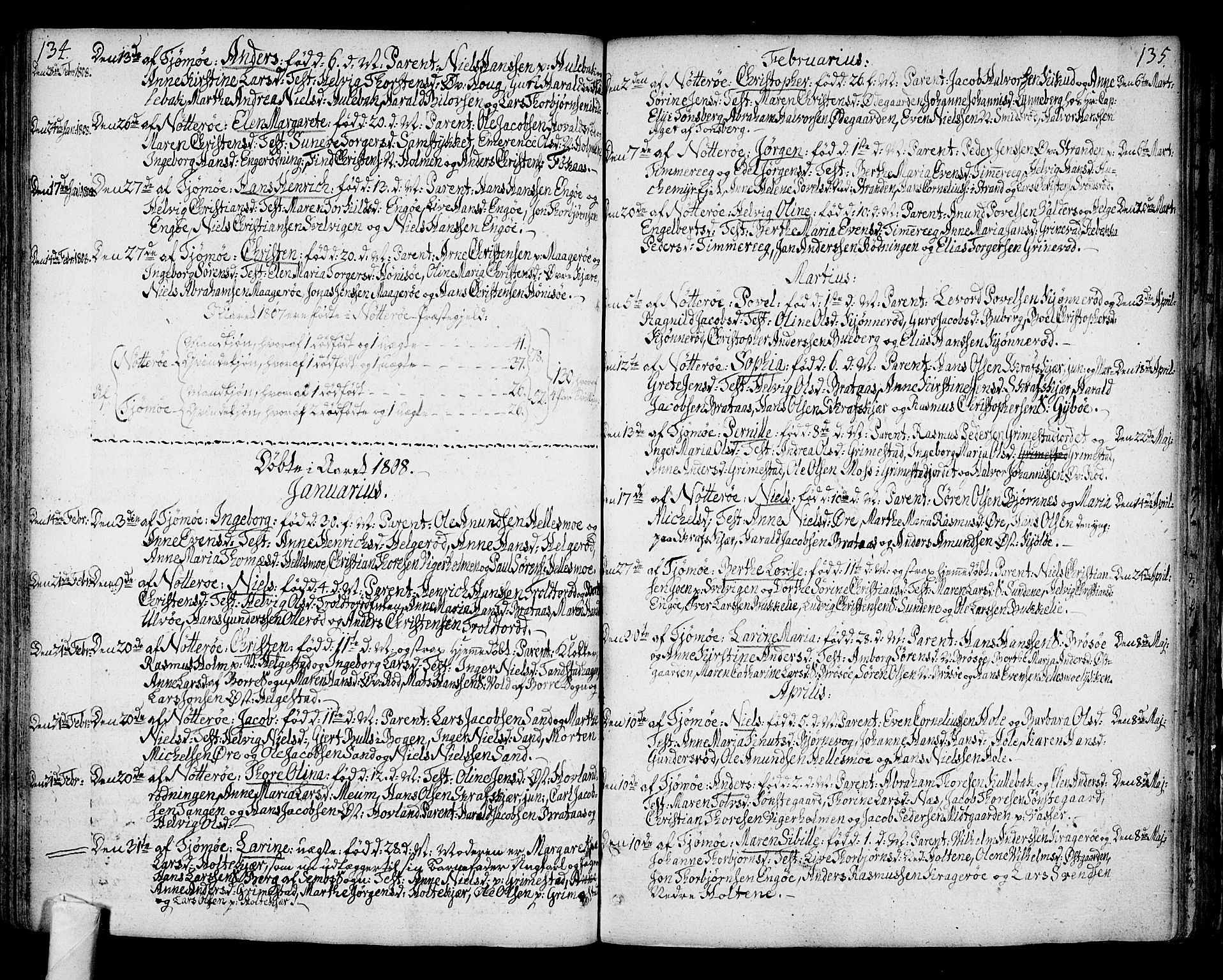 Nøtterøy kirkebøker, SAKO/A-354/F/Fa/L0003: Parish register (official) no. I 3, 1791-1814, p. 134-135