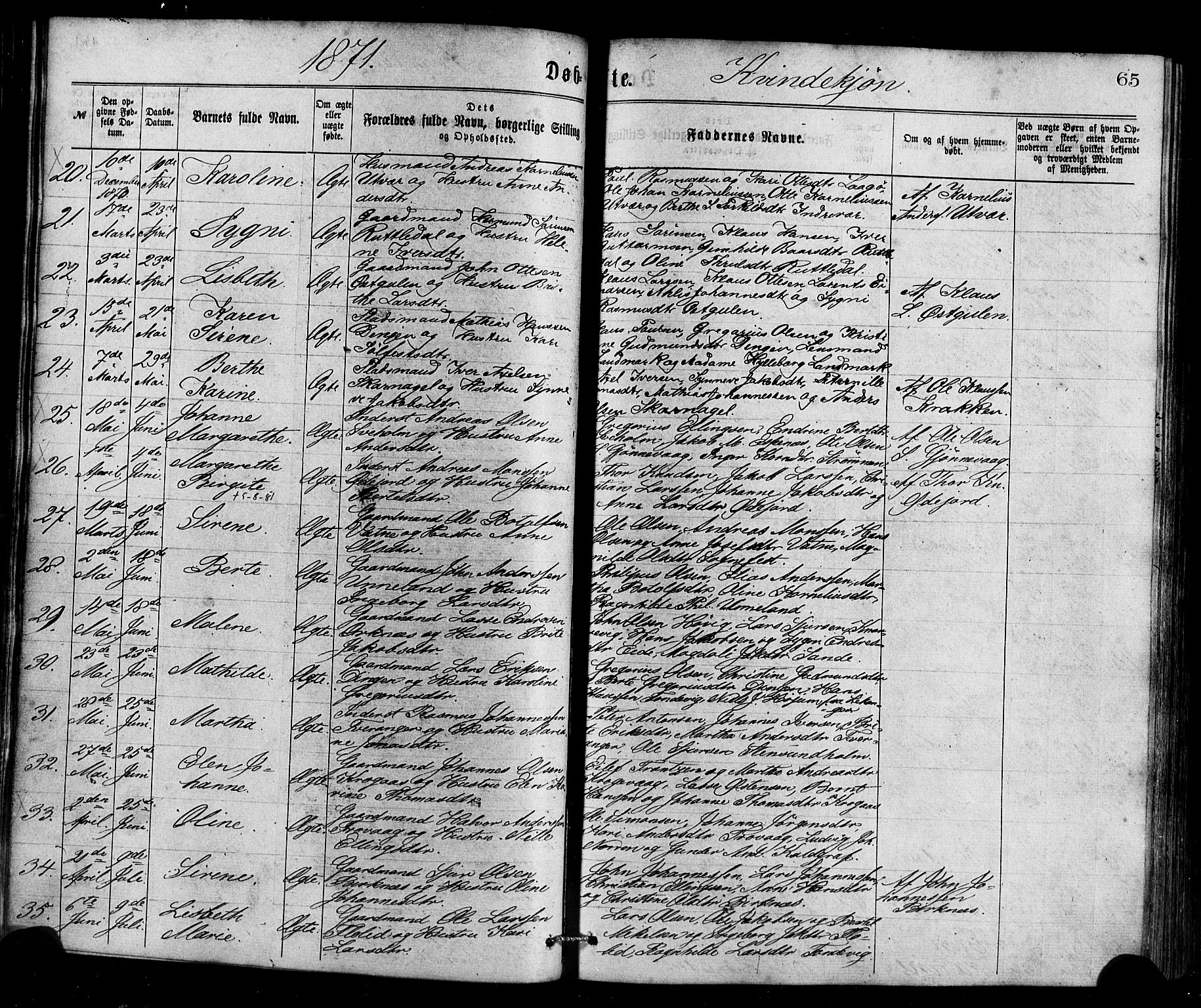 Gulen sokneprestembete, AV/SAB-A-80201/H/Haa/Haaa/L0023: Parish register (official) no. A 23, 1870-1880, p. 65