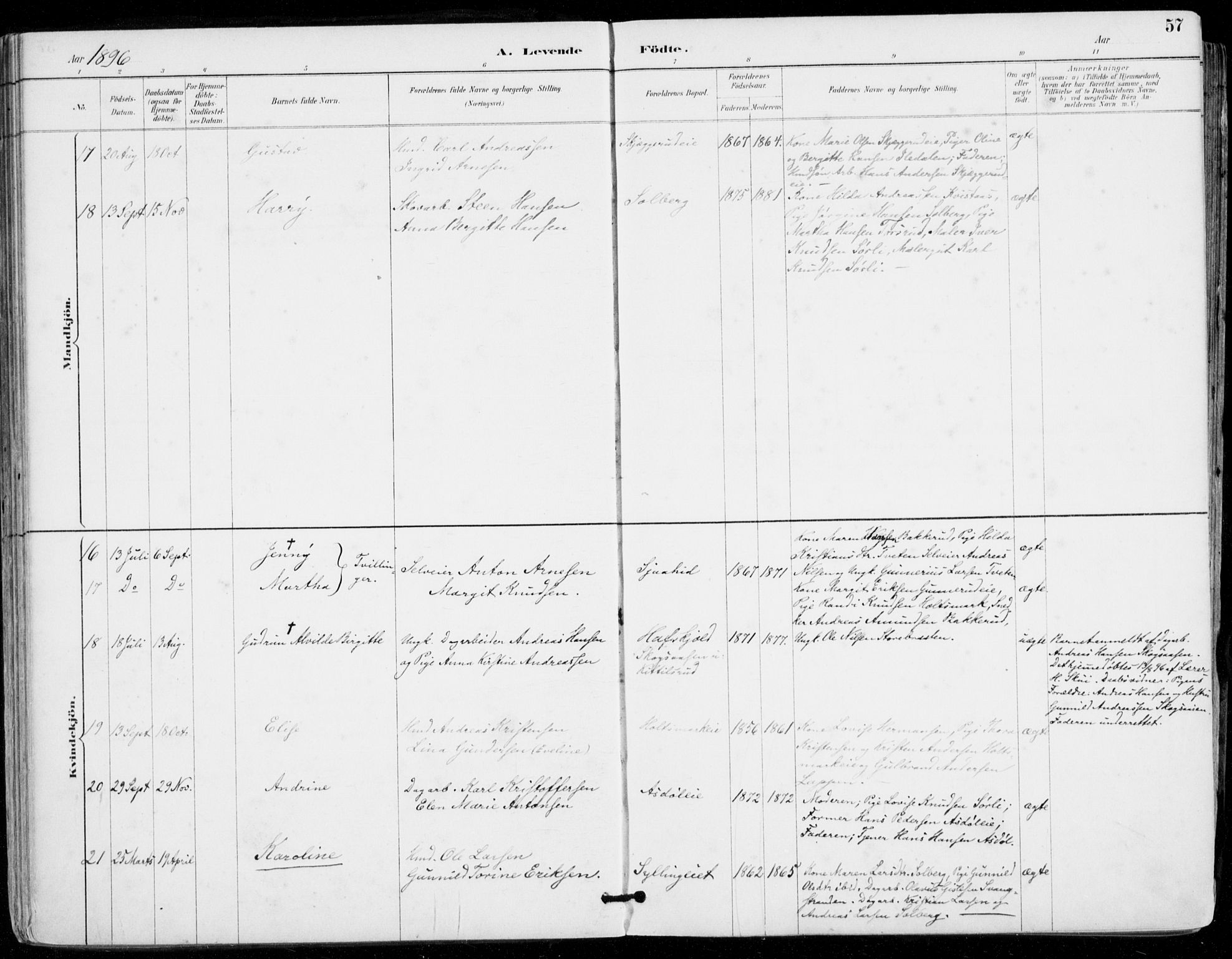 Sylling kirkebøker, AV/SAKO-A-247/F/Fa/L0001: Parish register (official) no. 1, 1883-1910, p. 57