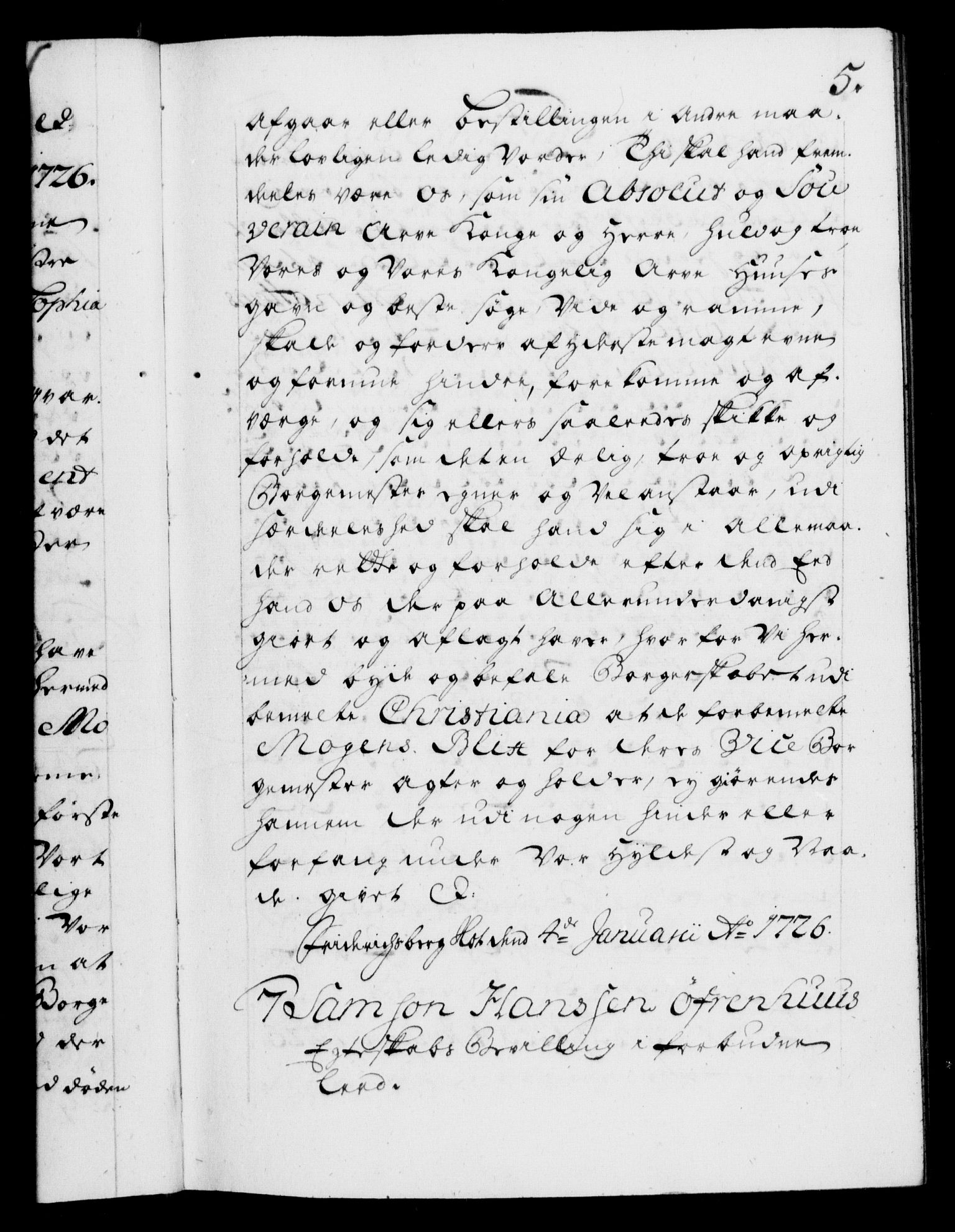 Danske Kanselli 1572-1799, AV/RA-EA-3023/F/Fc/Fca/Fcaa/L0025: Norske registre, 1726-1728, p. 5a