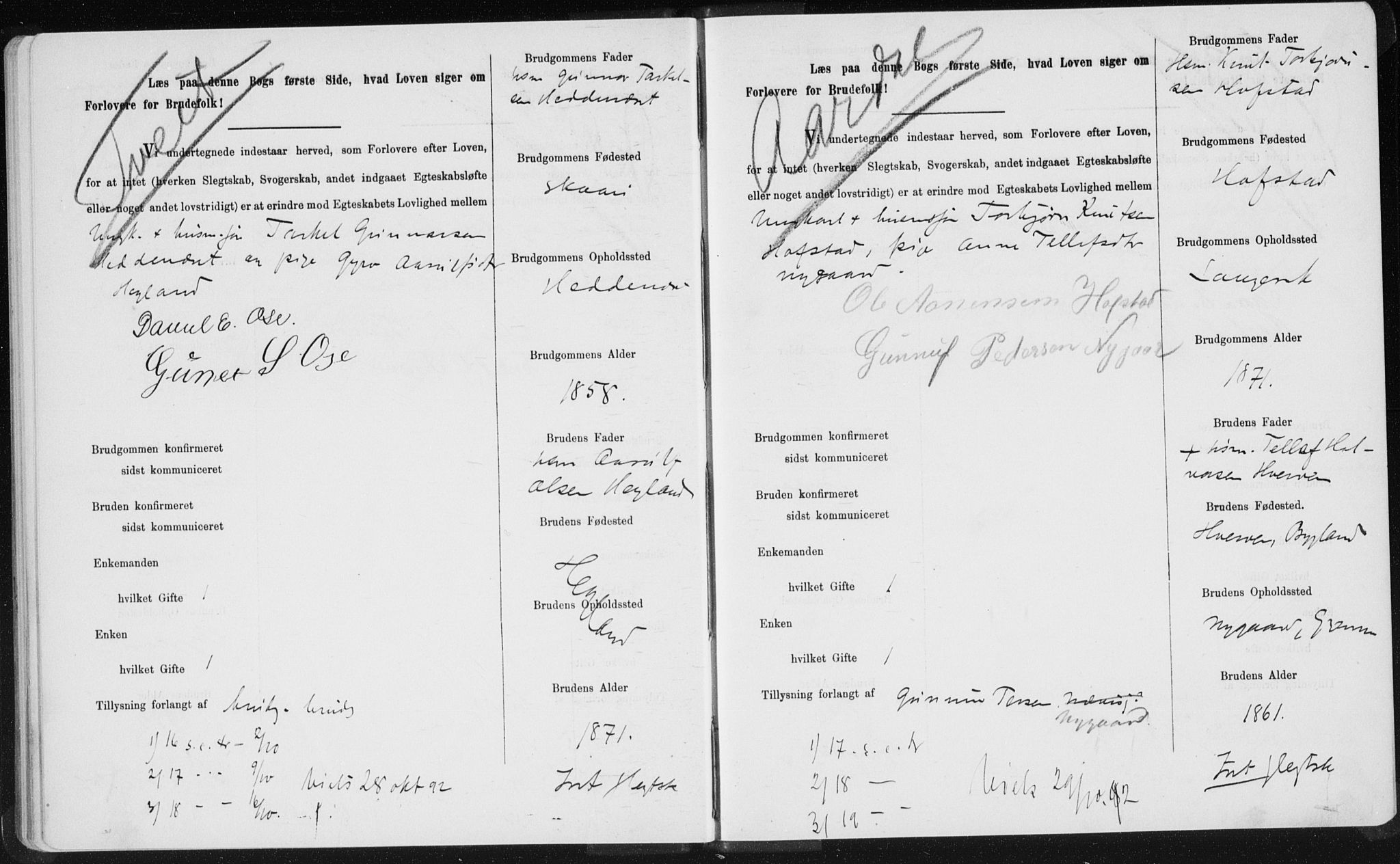 Bygland sokneprestkontor, AV/SAK-1111-0006/F/Fe/L0001: Banns register no. II.5.1, 1887-1908