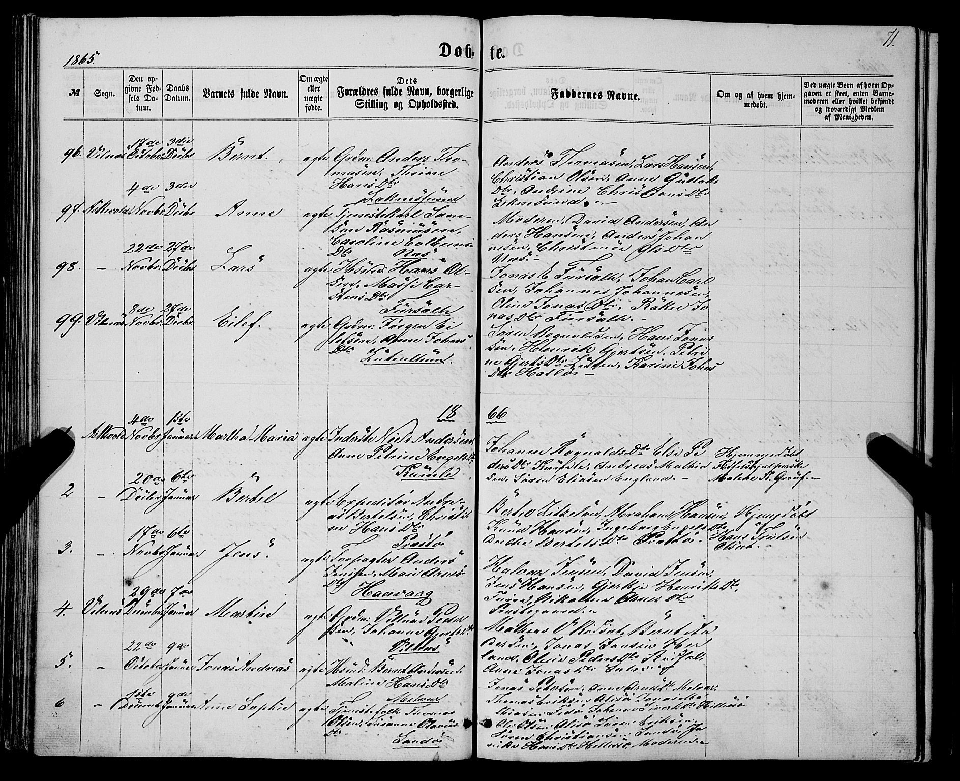 Askvoll sokneprestembete, SAB/A-79501/H/Haa/Haaa/L0012: Parish register (official) no. A 12, 1859-1878, p. 71