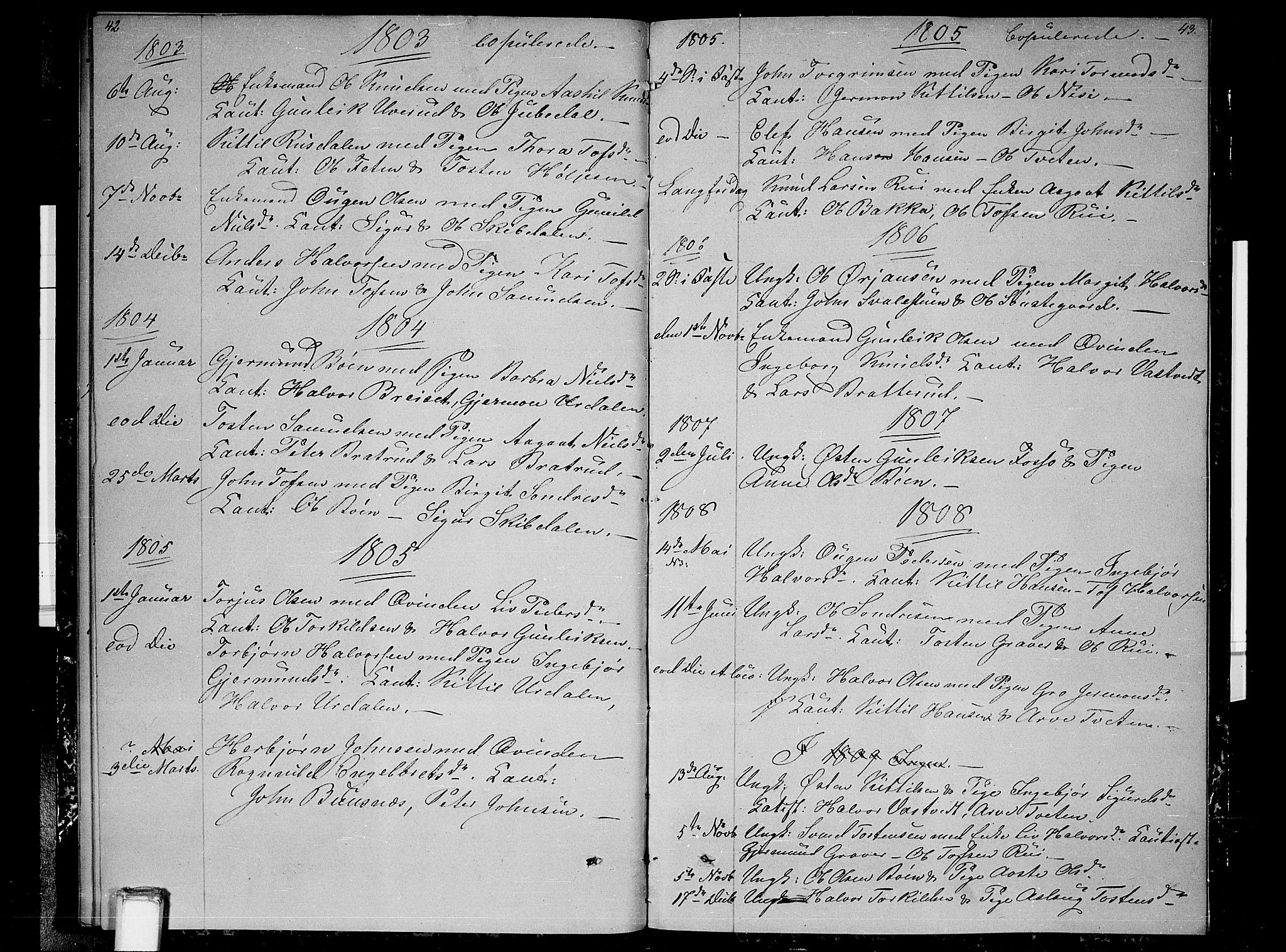 Gransherad kirkebøker, AV/SAKO-A-267/F/Fb/L0001: Parish register (official) no. II 1, 1800-1814, p. 42-43
